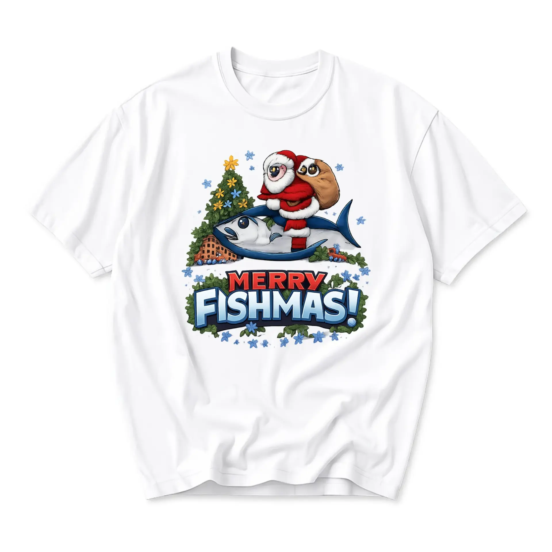Funny Shirt Merry Fishmas Holiday Graphic Tee Unisex Casual Apparel for Fishing Enthusiasts and Festive Outfit