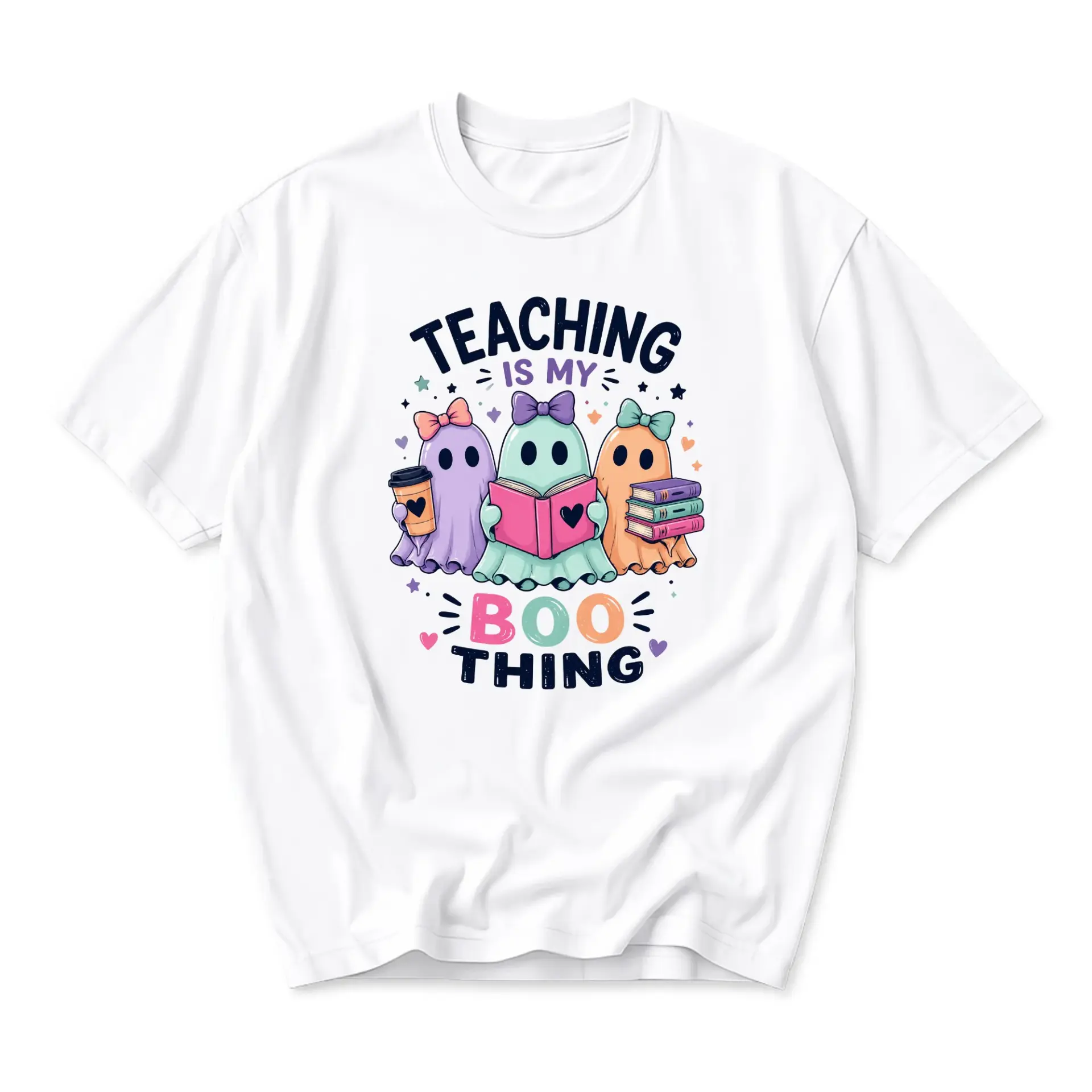 Funny Shirt Teaching Is My Boo Thing Graphic Tee Unisex Casual Apparel for Teachers Who Love Reading and Coffee