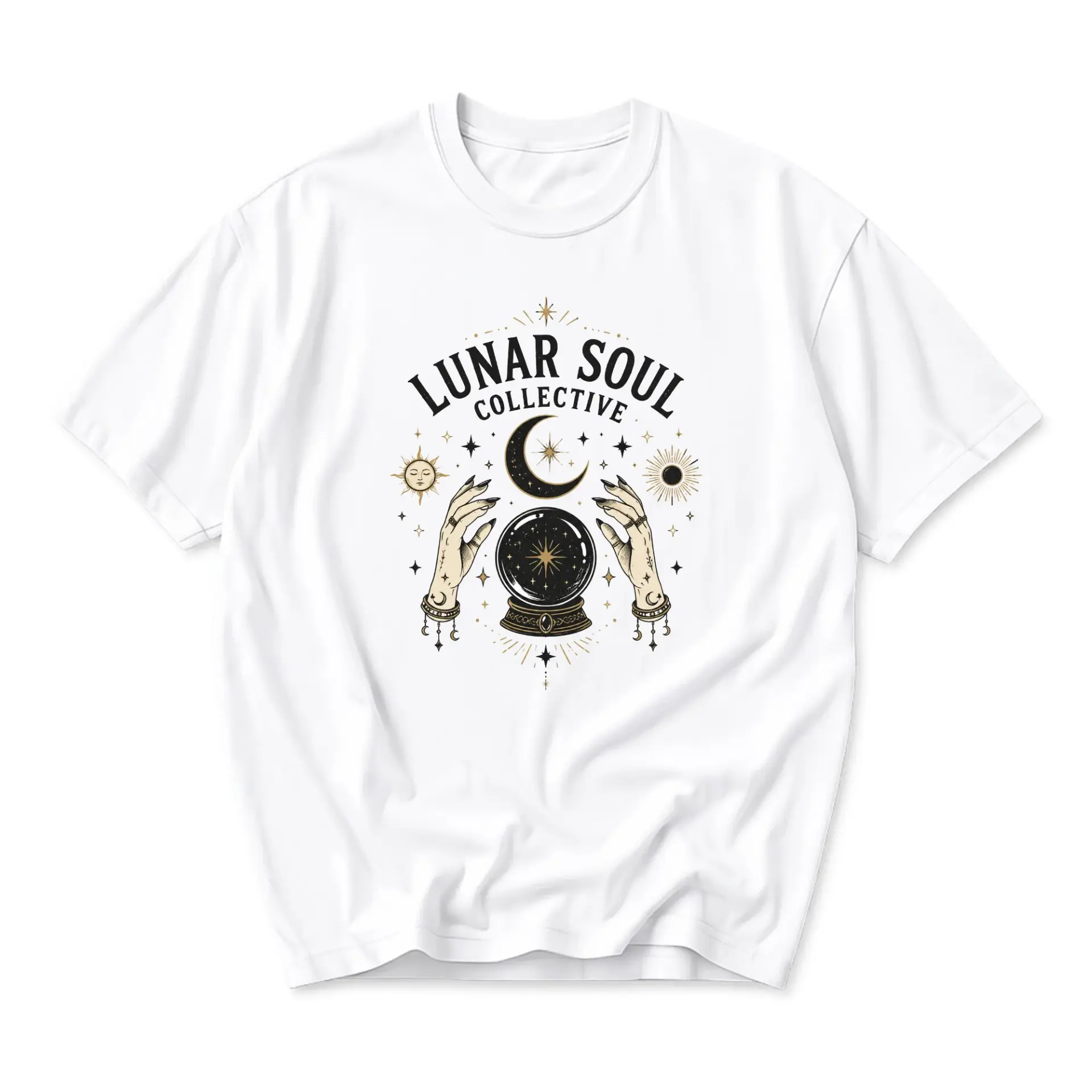 Graphic Tee Lunar Soul Collective Celestial Magic Crystal Ball Print Unisex Short Sleeve Crew Neck Casual Cotton Shirt