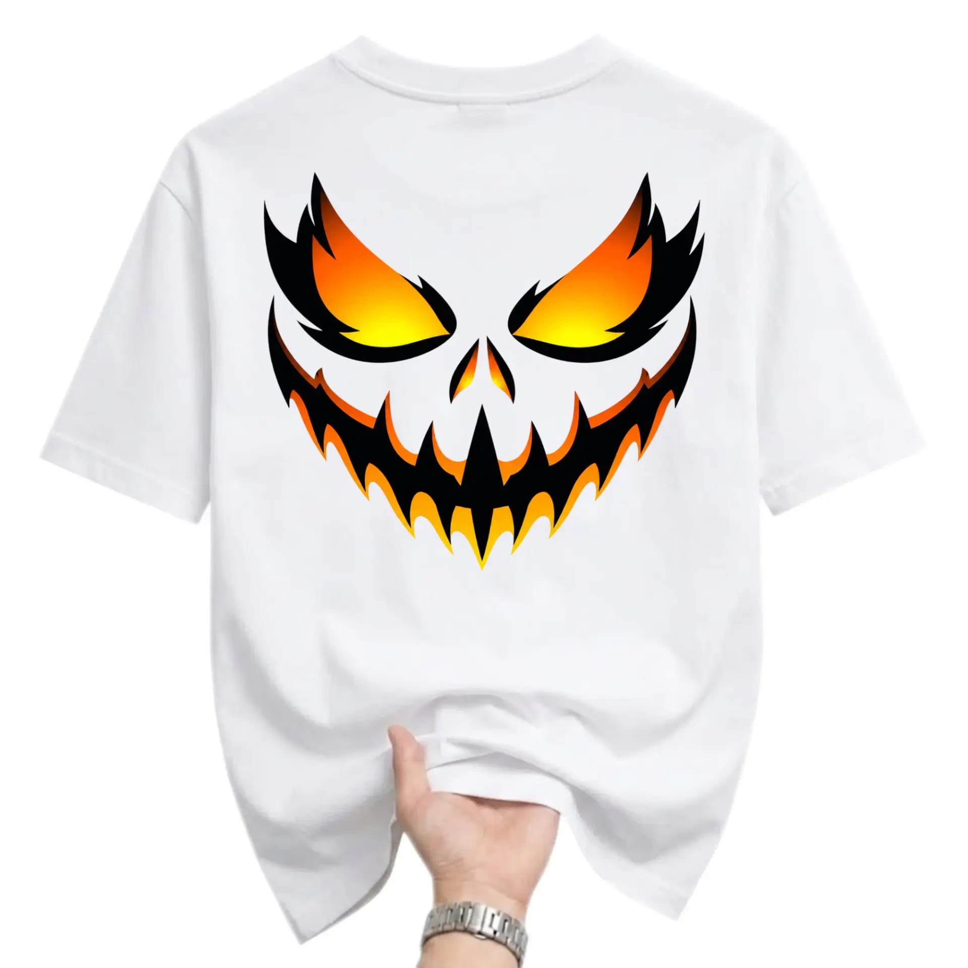 T-shirt Graphic Tee Scary Glowing Pumpkin Face Print Unisex Crew Neck Casual Everyday Wear Soft Cotton Top White
