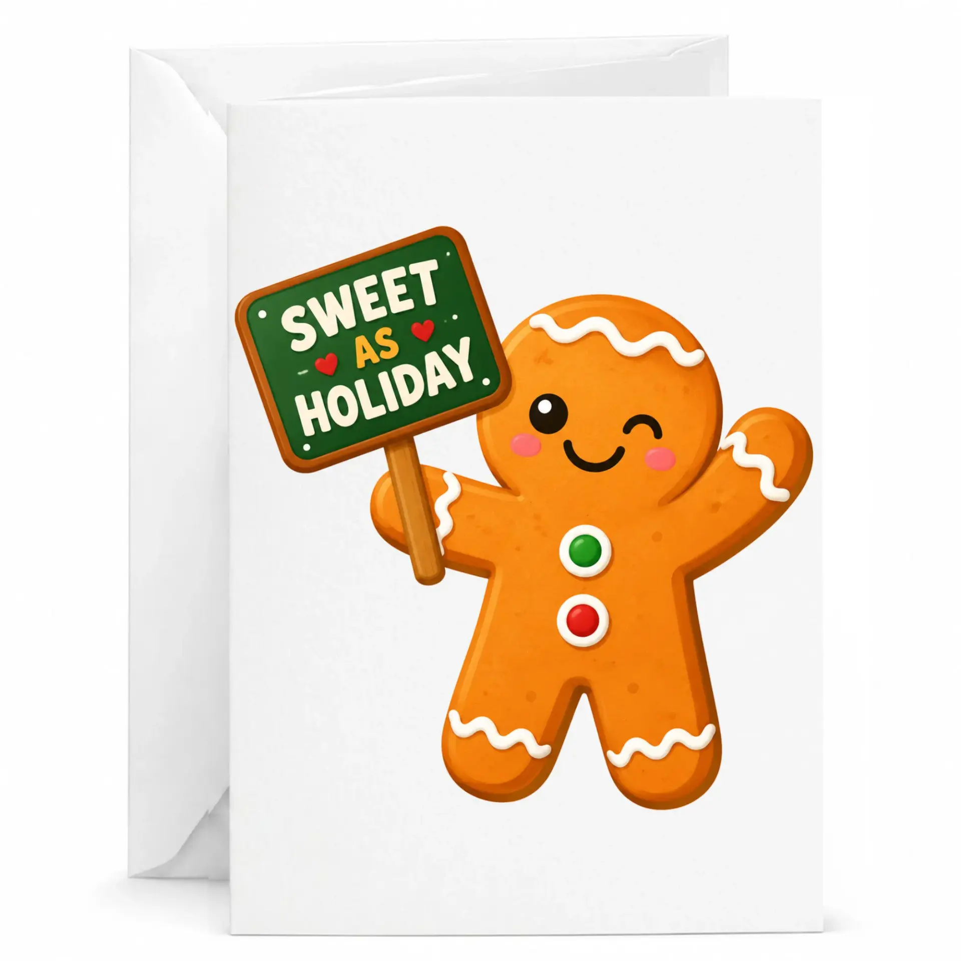 Greeting Card Sweet as Holiday Gingerbread Man Illustration Professional Printed Folded Note for Seasonal Celebrations