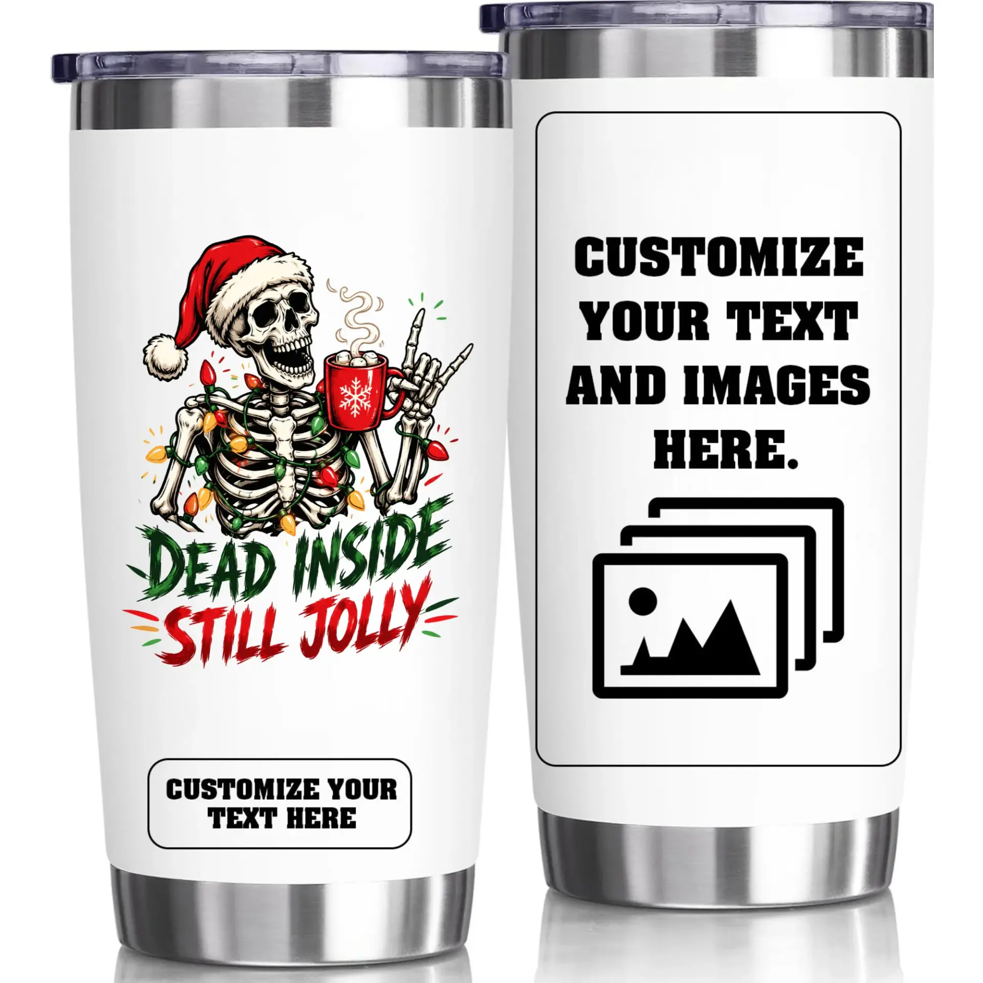 Stainless Steel Tumbler Dead Inside Still Jolly Skeleton Christmas Coffee Cup 20oz Insulated Travel Mug for Holiday