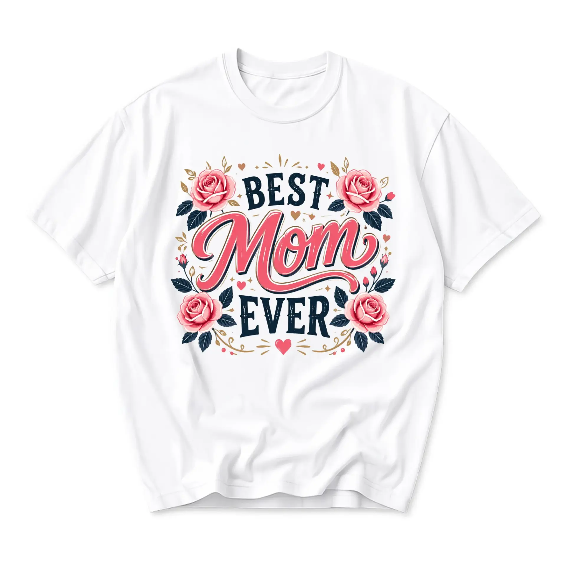 T-shirt Best Mom Ever Floral Graphic Tee Unisex Casual Crew Neck Short Sleeve Cotton Blend Soft Everyday Apparel