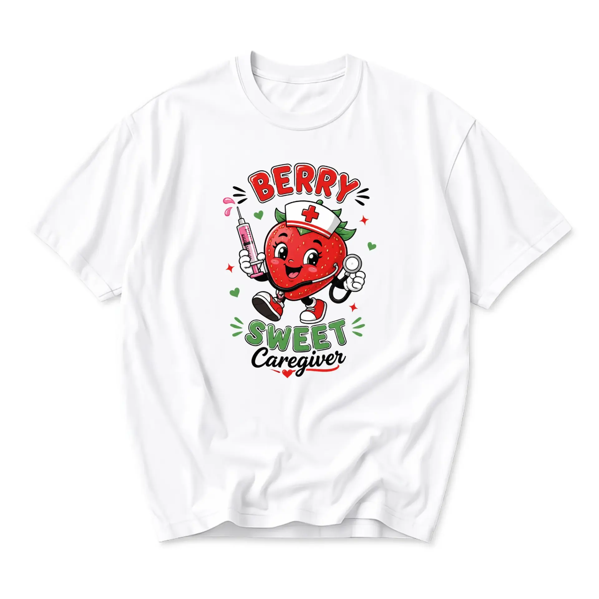 Funny Shirt Berry Sweet Caregiver Graphic Tee Unisex Crew Neck Soft Cotton Casual Apparel for Healthcare Workers