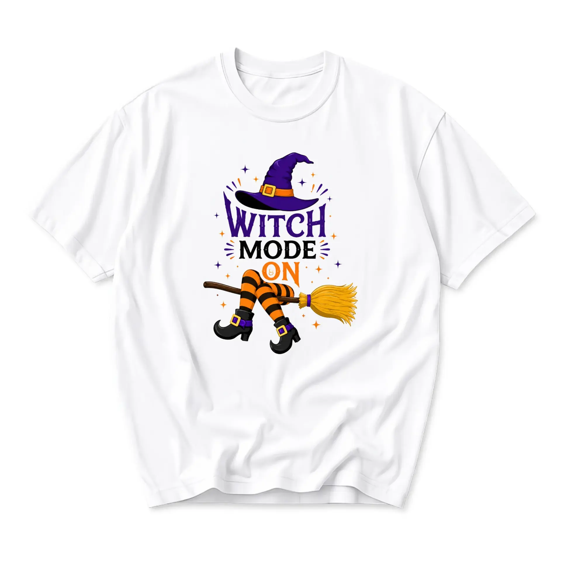Graphic Tee Witch Mode on Funny Shirt Seasonal Holiday Apparel Casual Crew Neck Unisex Short Sleeve Cotton T-Shirt