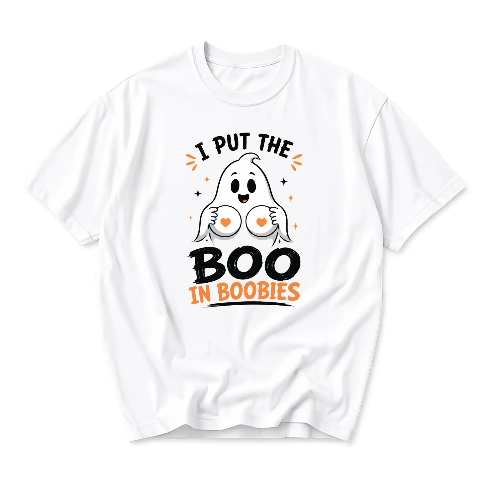 Funny Shirt I Put the Boo in Boobies Graphic Tee Unisex Crew Neck Short Sleeve Casual Cotton Blend Apparel White Top
