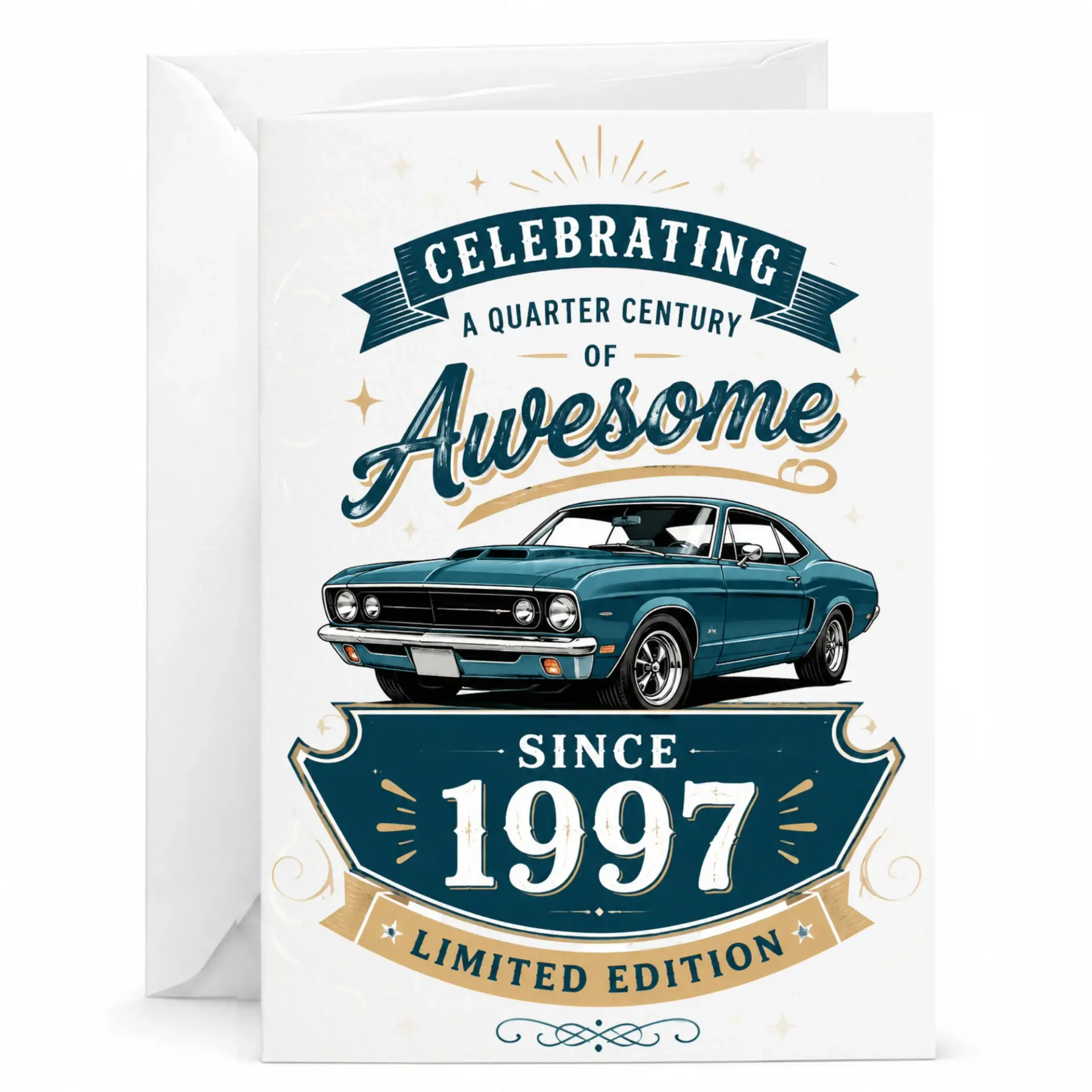 Birthday Card Celebrating a Quarter Century of Awesome Since 1997 Classic Vintage Muscle Car Design Greeting Card