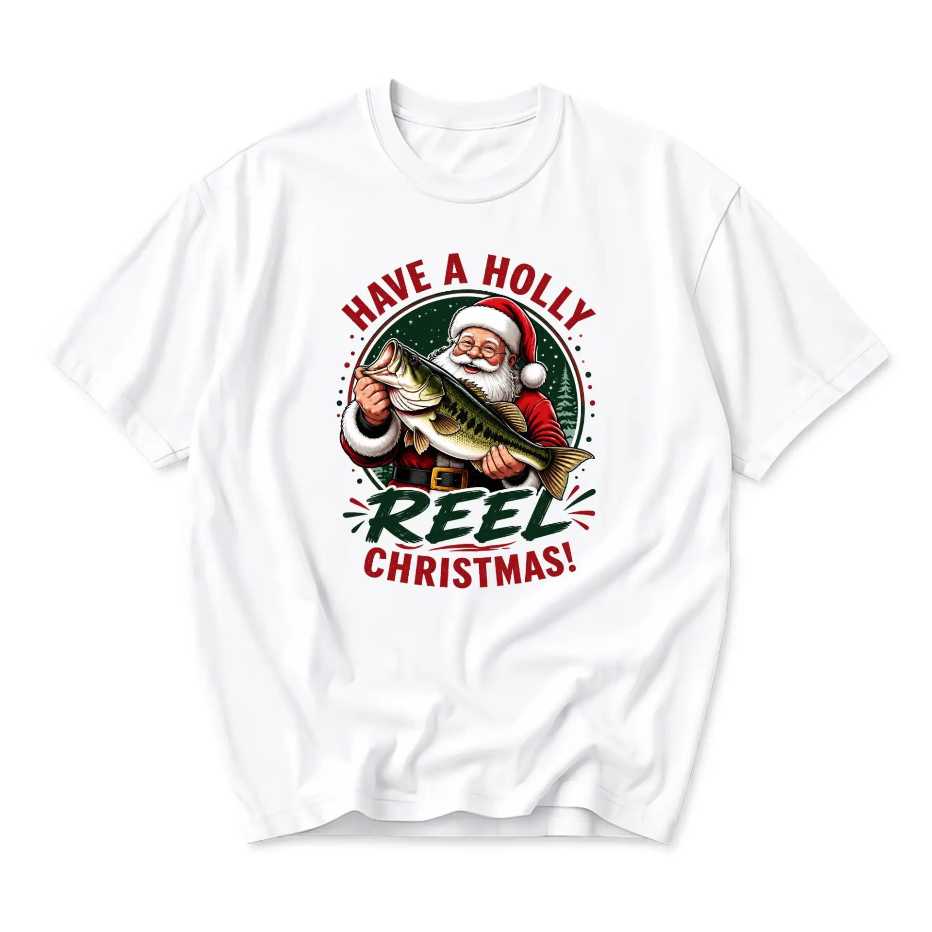 Funny Shirt Have a Holly Reel Christmas Graphic Tee for Fishing Enthusiasts