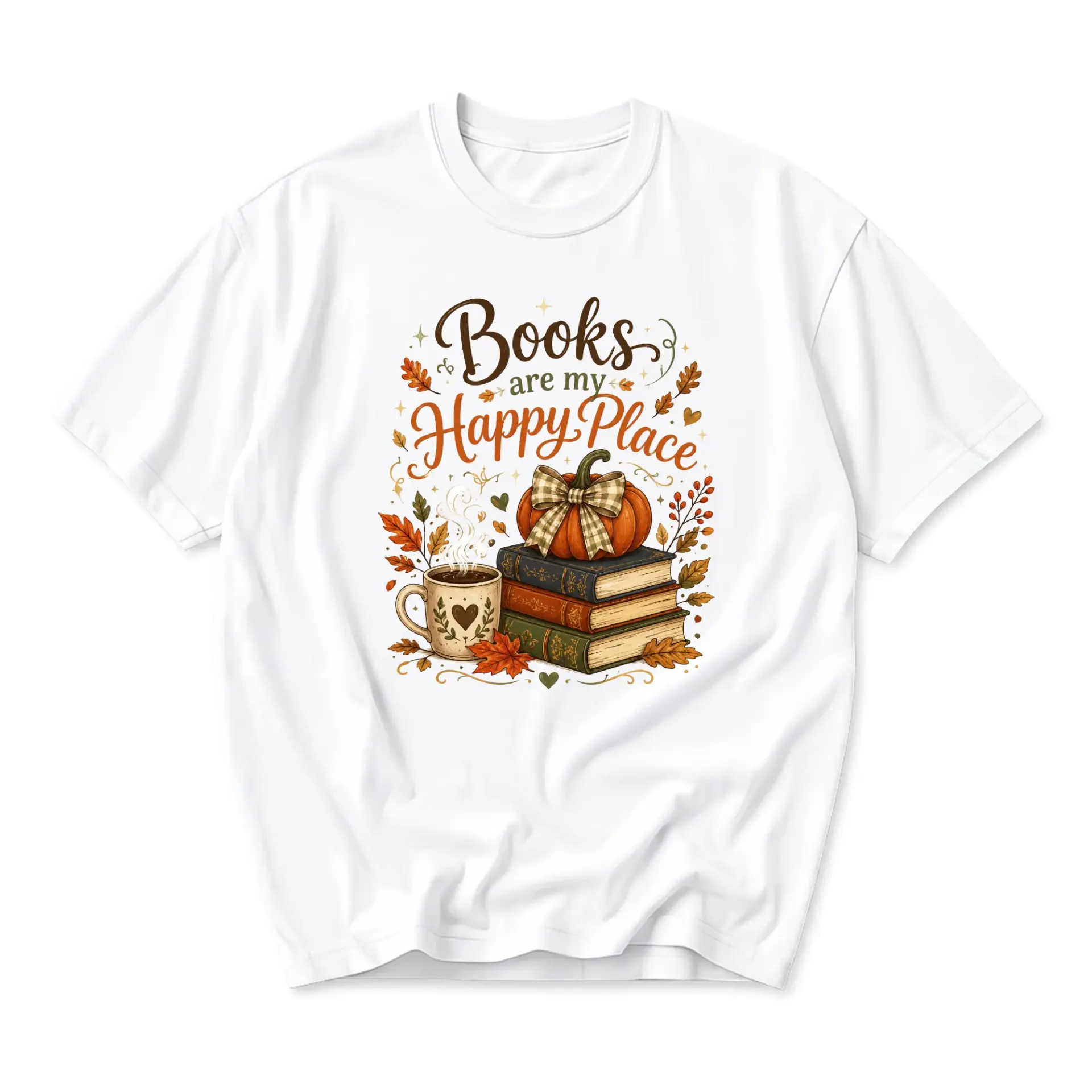 Graphic Tee Books Are My Happy Place Unisex Cotton T-Shirt Cozy Autumn Fall Aesthetic Reading Lover Apparel