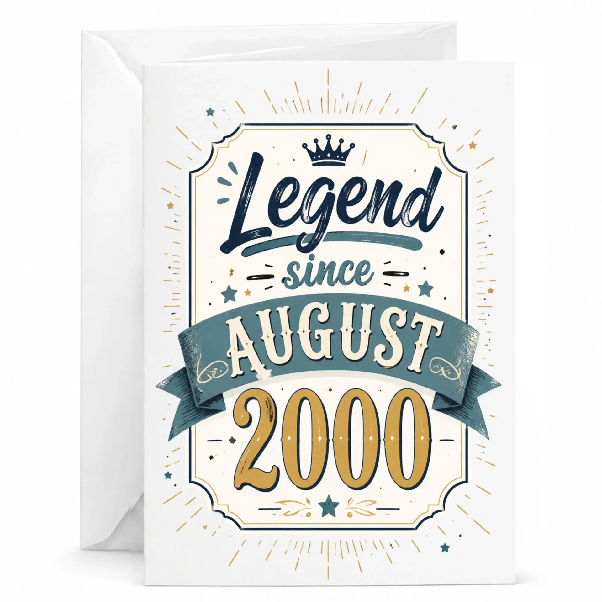 Greeting Card Legend Since August 2000 Vintage Style Birthday Celebration Note for Milestone Anniversary or Achievement
