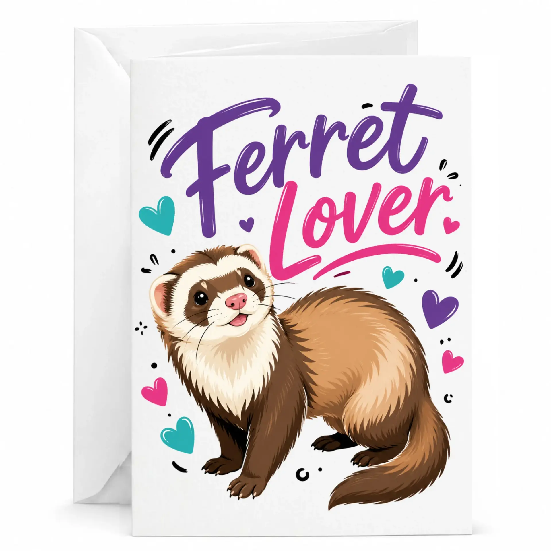 Funny Ferret Lover Greeting Card, Cute Animal Illustration Stationery for Any Occasion, Blank Folded Note with Envelope
