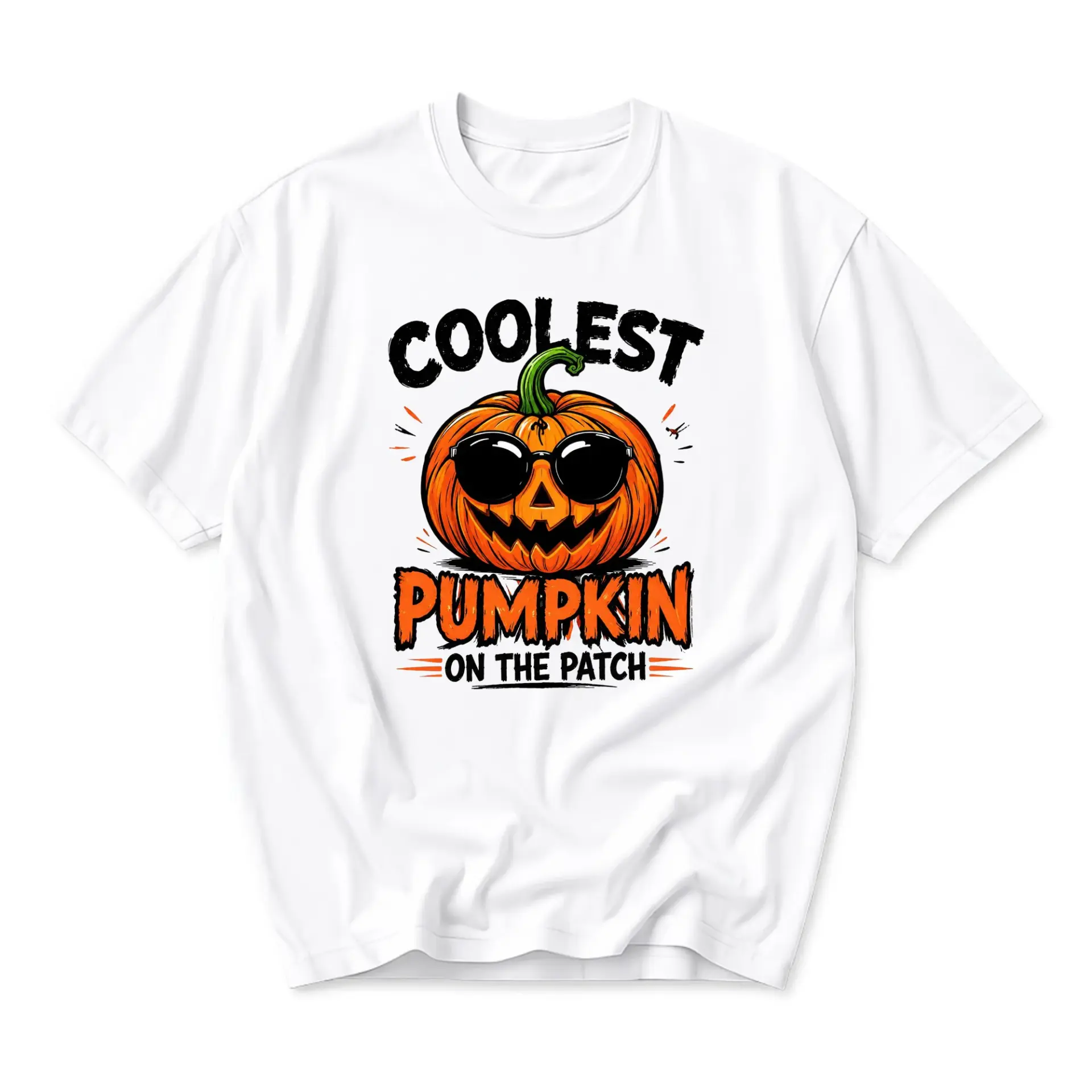 Funny Shirt Coolest Pumpkin on the Patch Graphic Tee Unisex Crew Neck Short Sleeve Casual Autumn Holiday T-Shirt