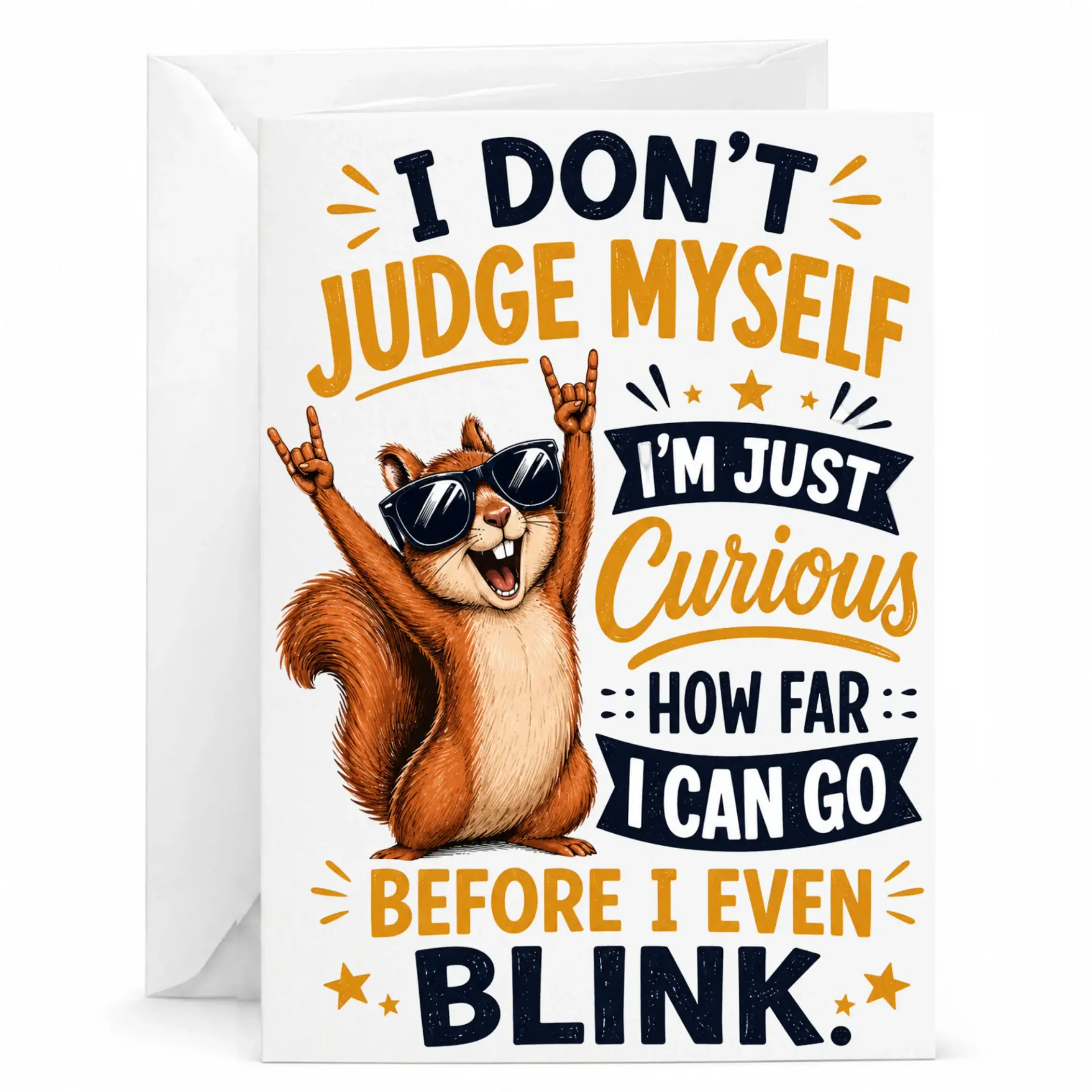 Funny Greeting Card Squirrel Rock Sign Humor Birthday for Friends and Family with Matching White Envelope