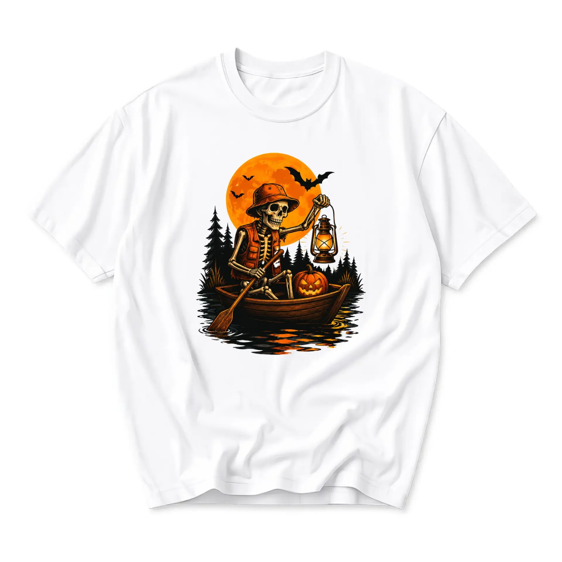 Graphic Tee Unisex Skeleton Rowing Boat T-Shirt Seasonal Fall Harvest Print Comfortable Everyday Casual Crew Neck Top