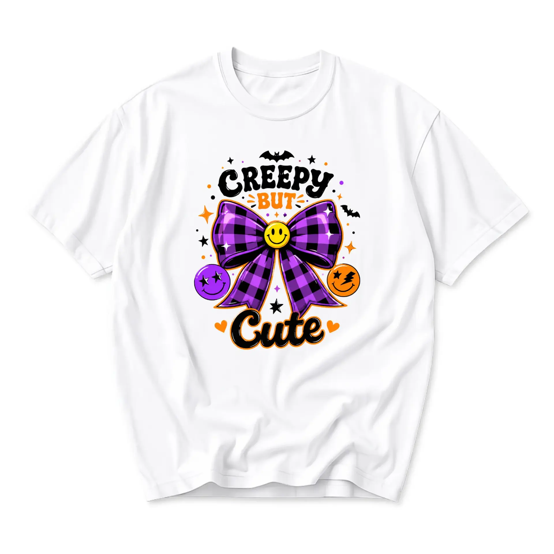 Graphic Tee Creepy but Cute Bow Smiley Face Unisex T-Shirt Halloween Inspired Casual Cotton Blend Crew Neck Apparel