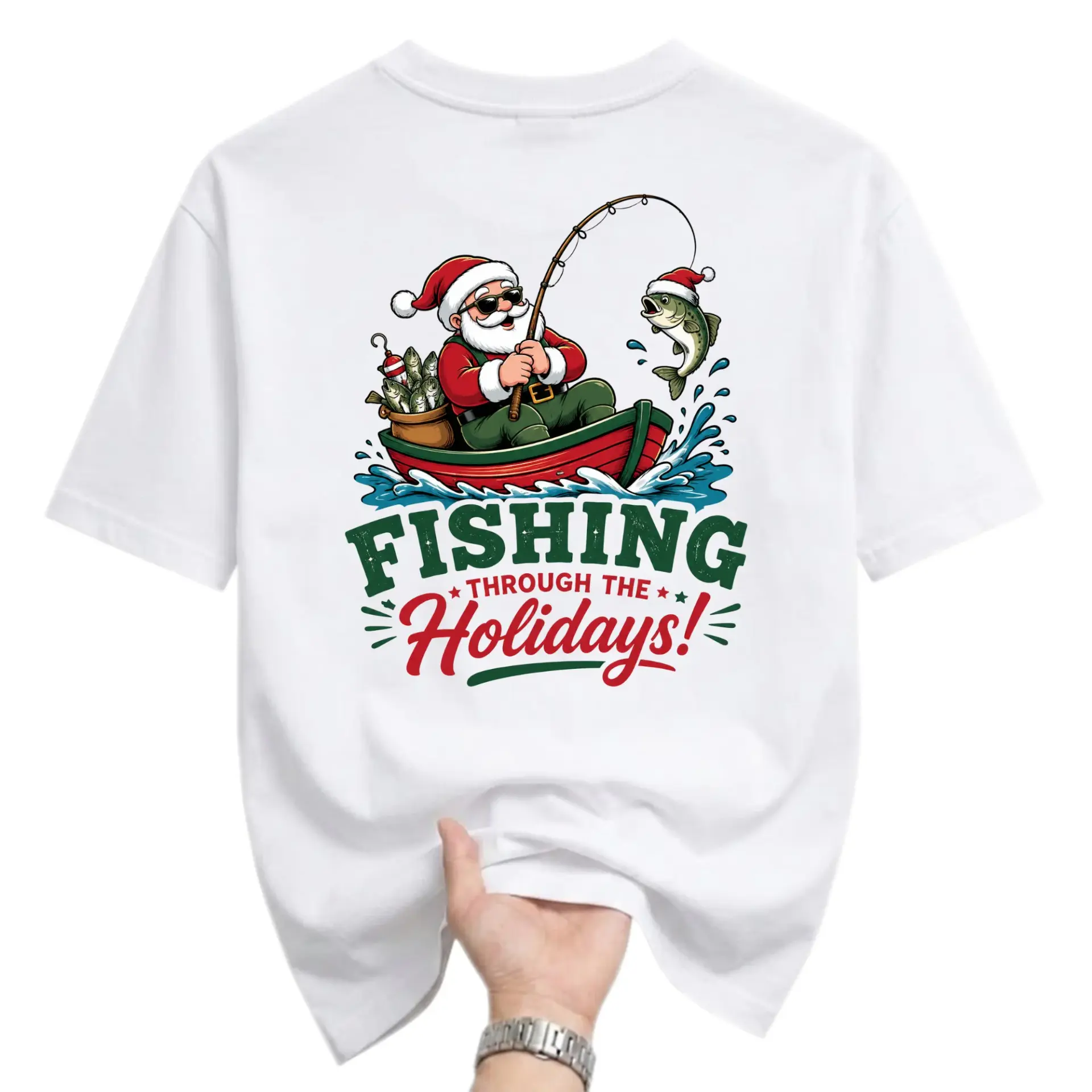 Funny Shirt Fishing Through the Holidays Graphic Tee Unisex Casual Apparel for Outdoor Lovers and Seasonal Outfit