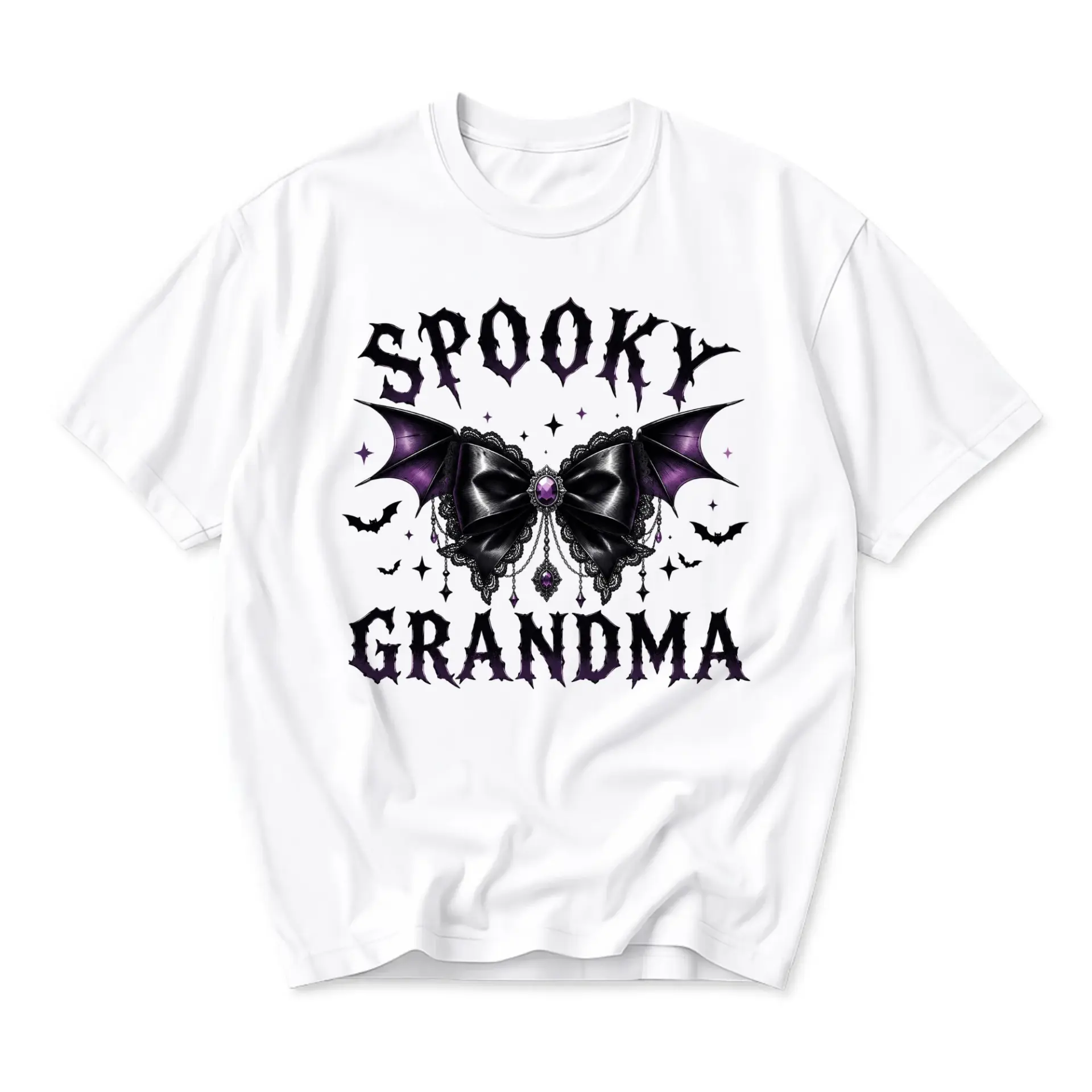 Graphic Tee Spooky Grandma Bat Bow Design Unisex Crew Neck Soft Cotton Casual Everyday Short Sleeve Casual Shirt
