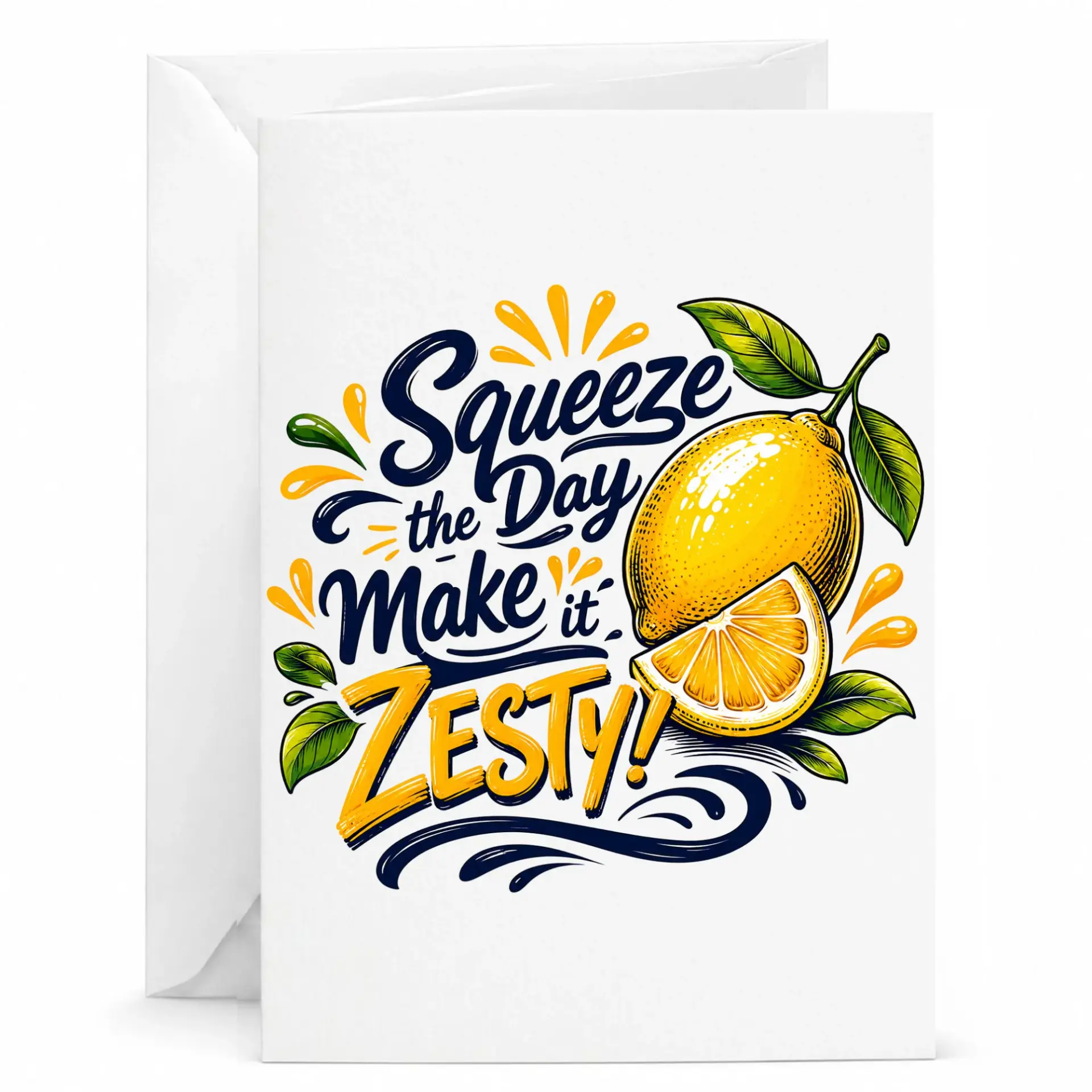 Funny Greeting Card Squeeze Make It Zesty Lemon Art Design with White Envelope for Any Occasion Encouragement