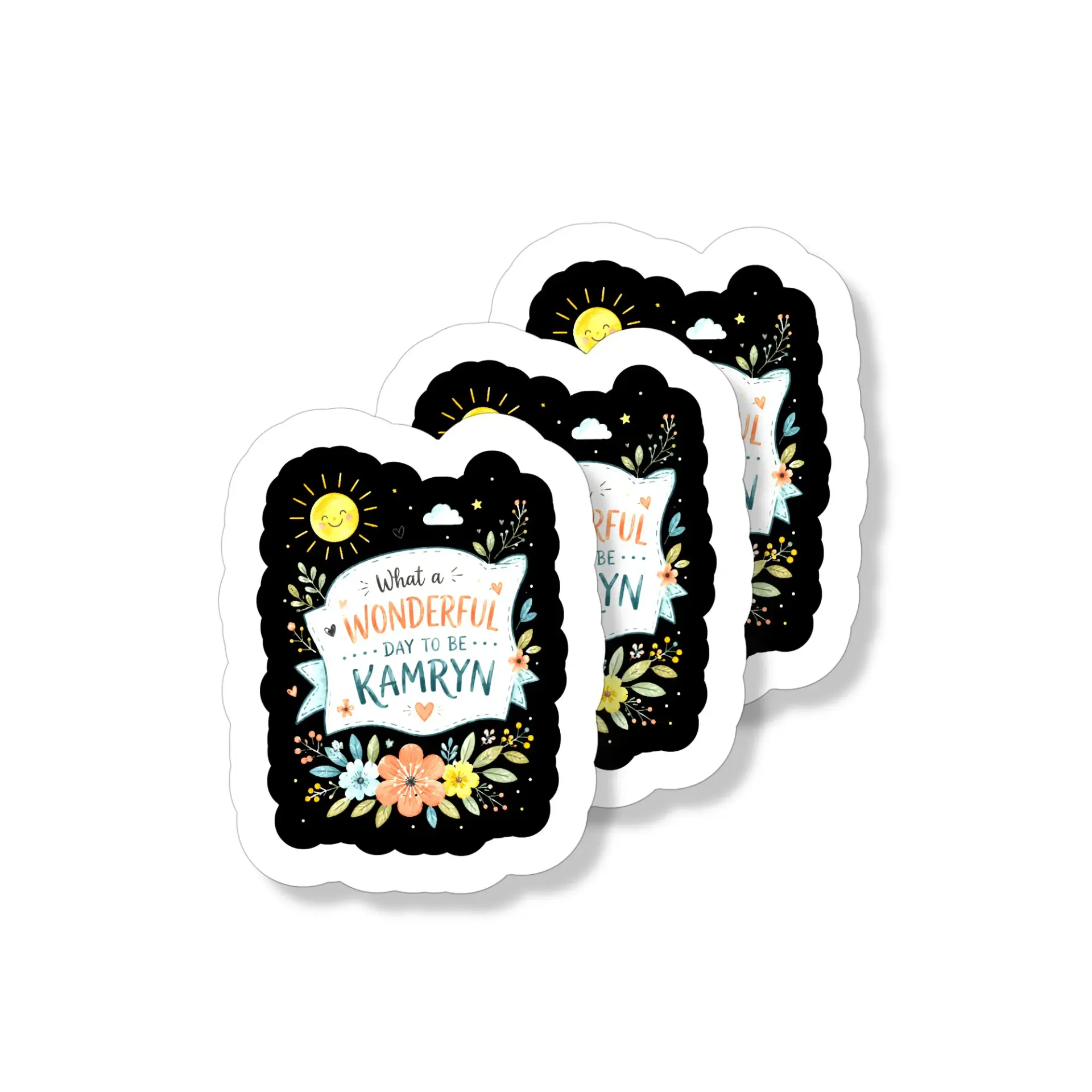 Vinyl Sticker Pack What a Wonderful Day to Be Kamryn Personalized Name Aesthetic Floral Design Decals for Personal Items
