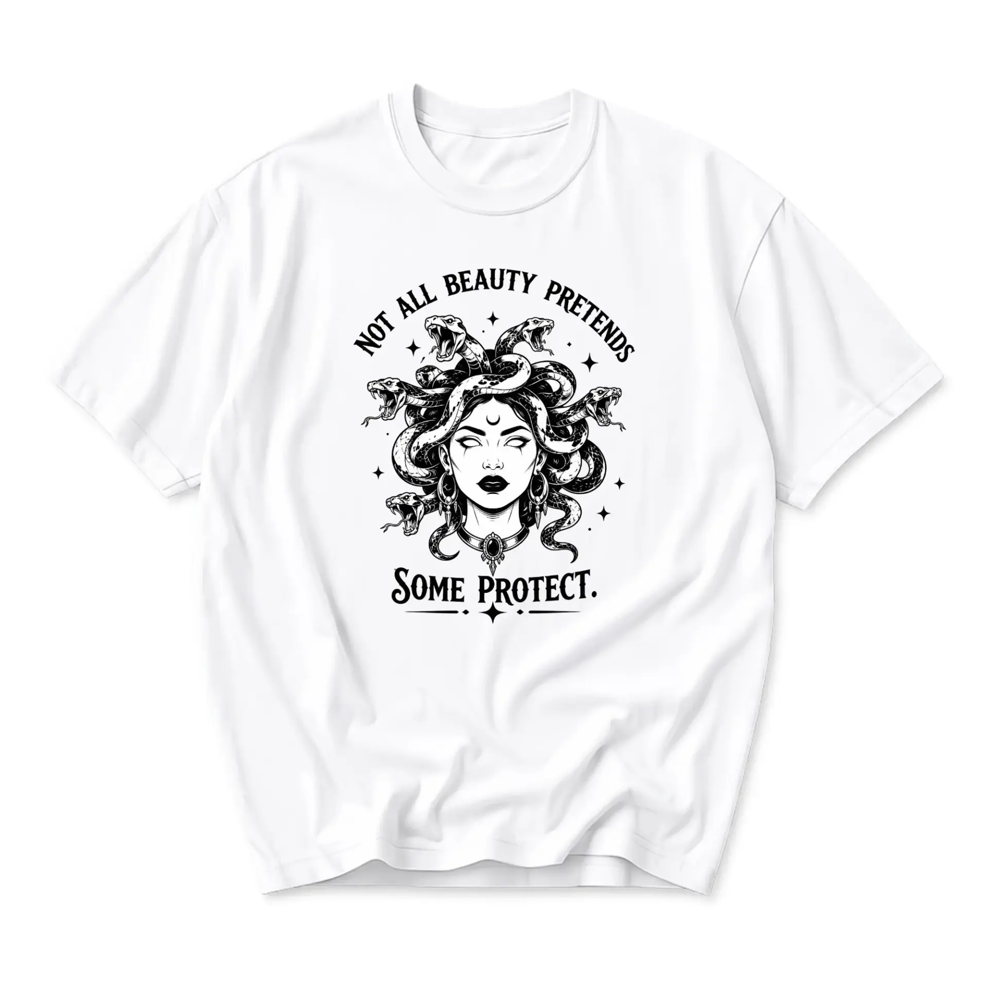 Graphic Tee Not All Beauty Pretends Some Protect Medusa Inspired Unisex Crew Neck Short Sleeve Cotton Shirt
