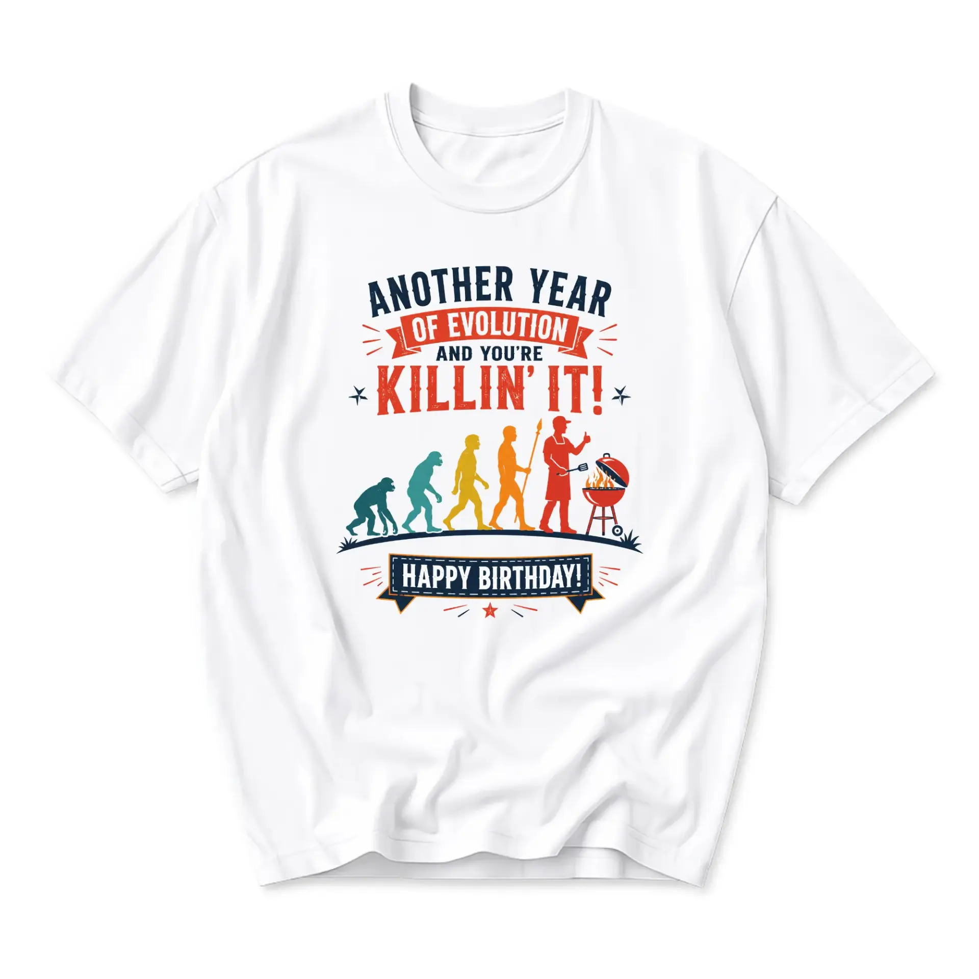 Funny Shirt Another Year of Evolution Grilling Graphic Tee Unisex Casual Short Sleeve Cotton Blend Birthday Gift