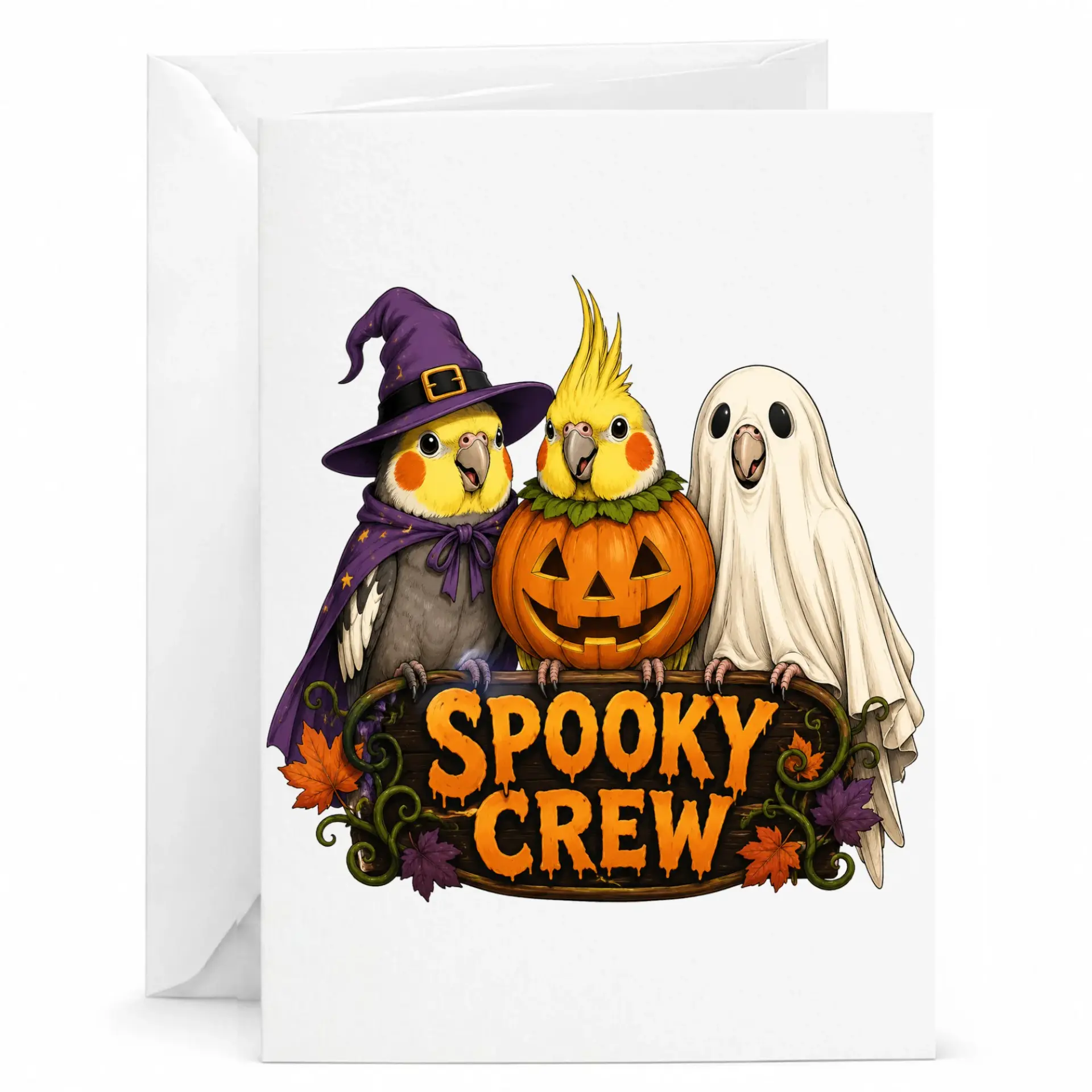 Holiday Greeting Card Spooky Crew Cockatiel Birds Halloween Costume