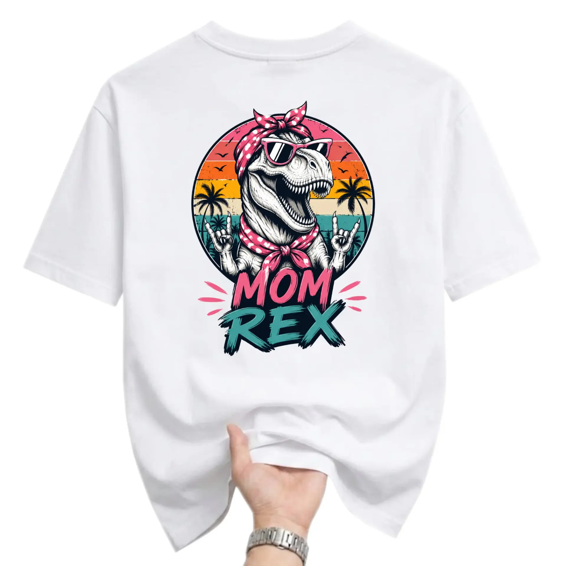 Funny Shirt Mom Rex Graphic Tee Dinosaur Lover Gift Unisex Crew Neck Casual Everyday Wear Soft Cotton Blend White Top