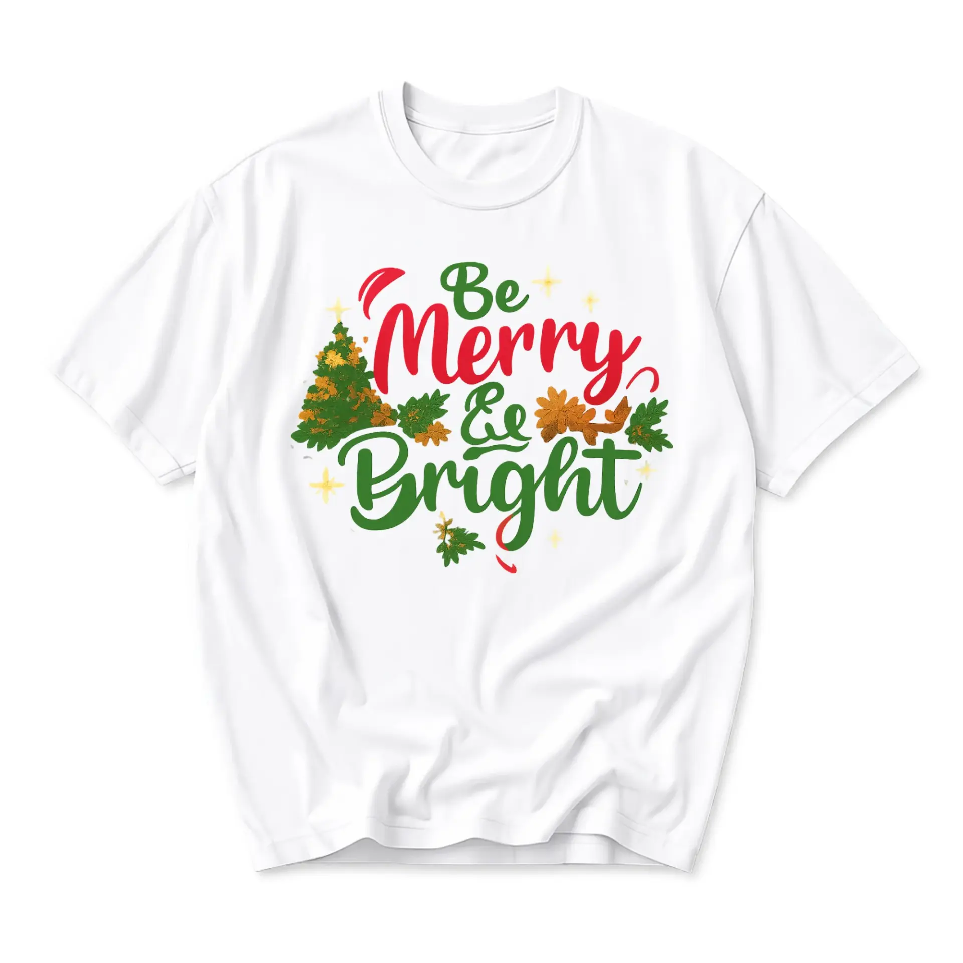T-shirt Be Merry and Bright Graphic Tee Christmas Holiday Season Festive