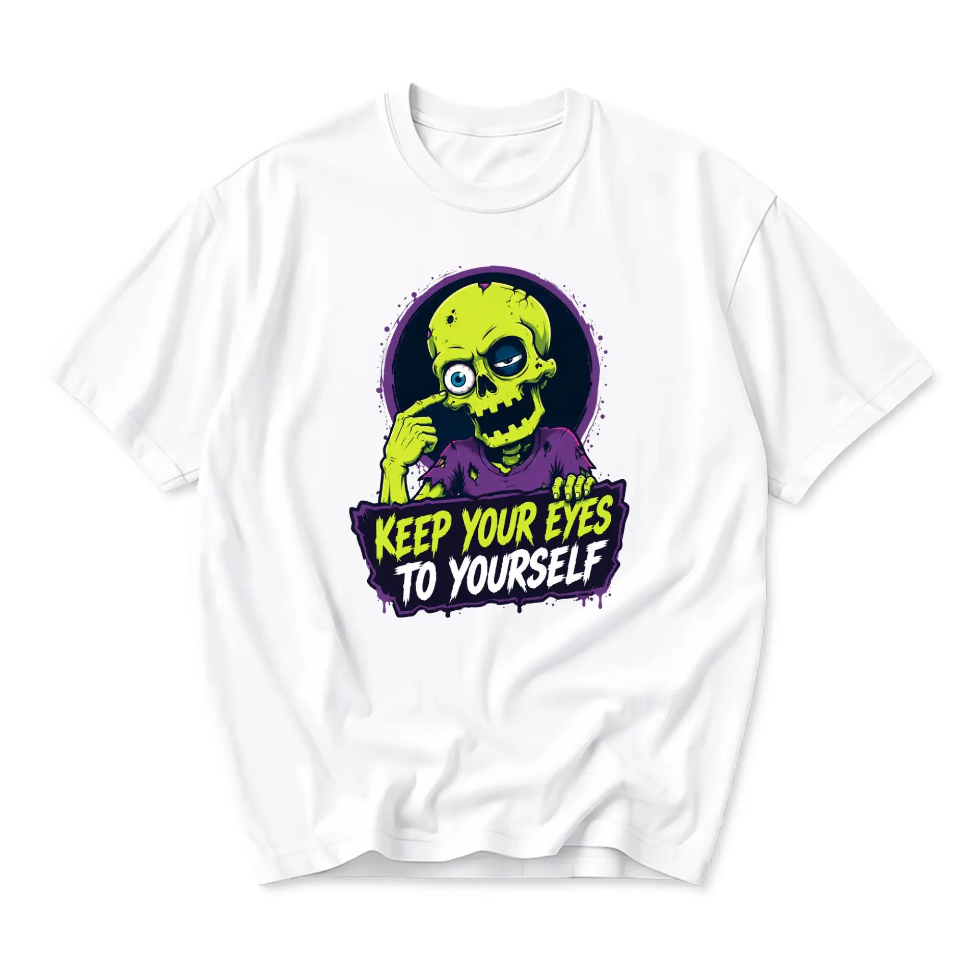 Funny Shirt Keep Your Eyes to Yourself Zombie Graphic Tee Casual Cotton Unisex Crew Neck Print Short Sleeve Top Apparel