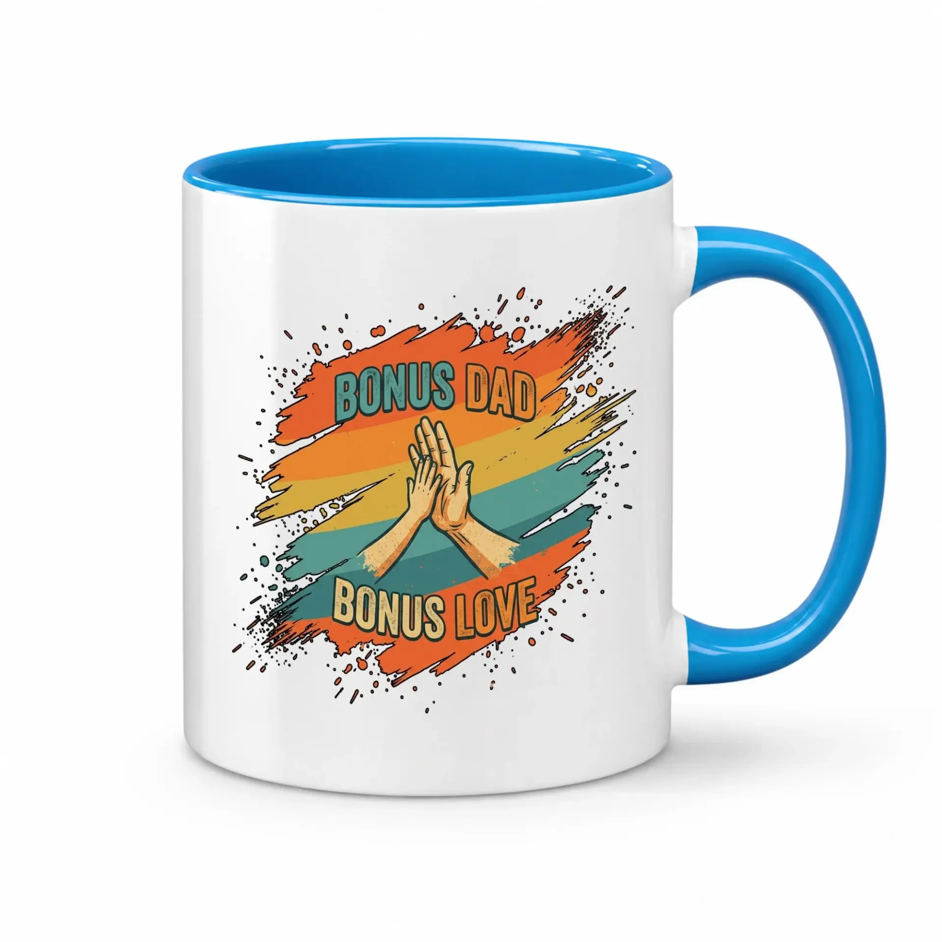 Heartwarming Bonus Dad Love Two Coffee Mug Retro Style Graphic Ceramic Cup for Father and Stepfather Appreciation