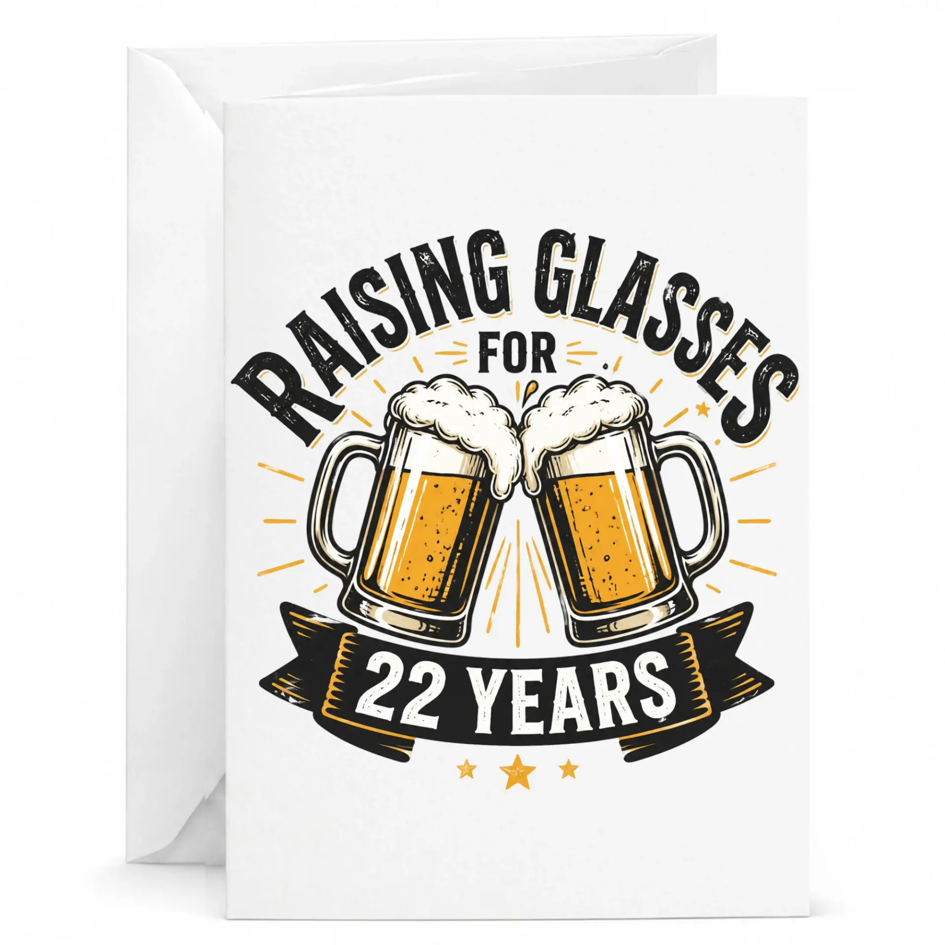 Funny 22nd Birthday Greeting Card Raising Glasses Beer Theme Milestone Celebration Note for Twenty Second Year Anniversary