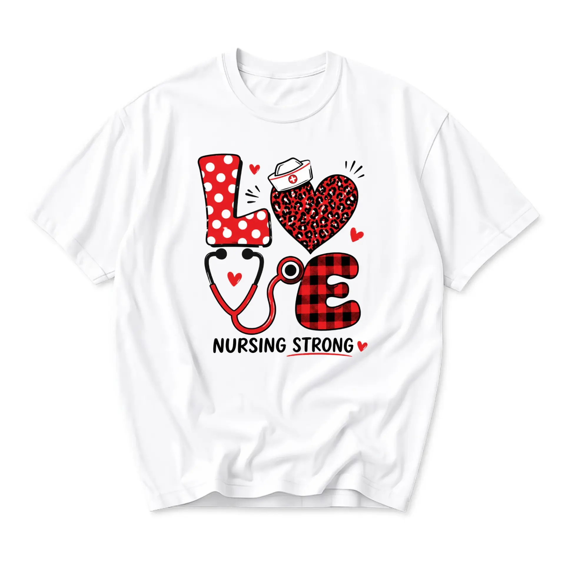 Graphic Tee Nursing Strong Love Design Unisex Casual Cotton Blend Crew Neck Short Sleeve Shirt for Everyday Wear