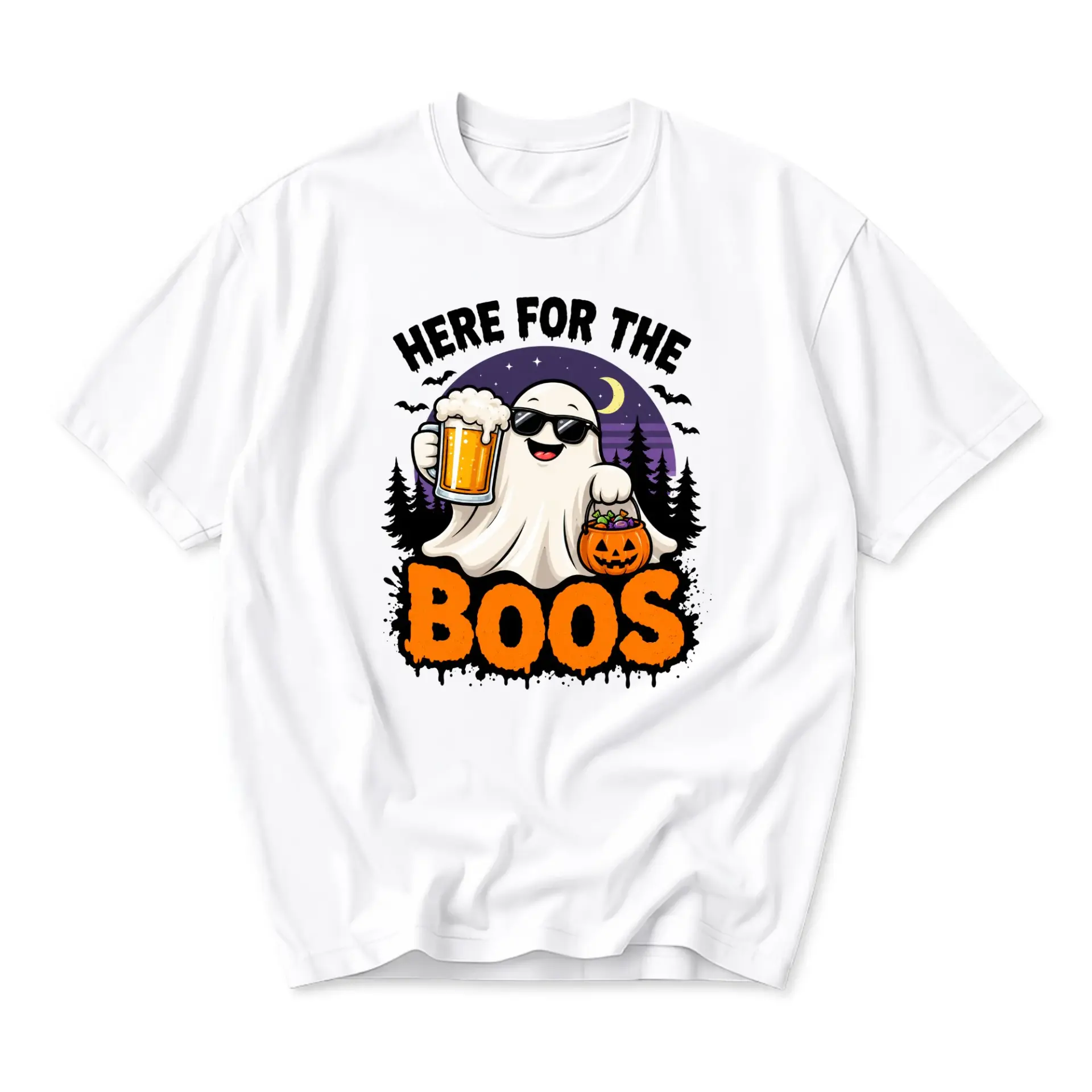 Funny Shirt Here for the Boos Graphic Tee Casual Unisex Crew Neck Seasonal Holiday Apparel Short Sleeve Cotton