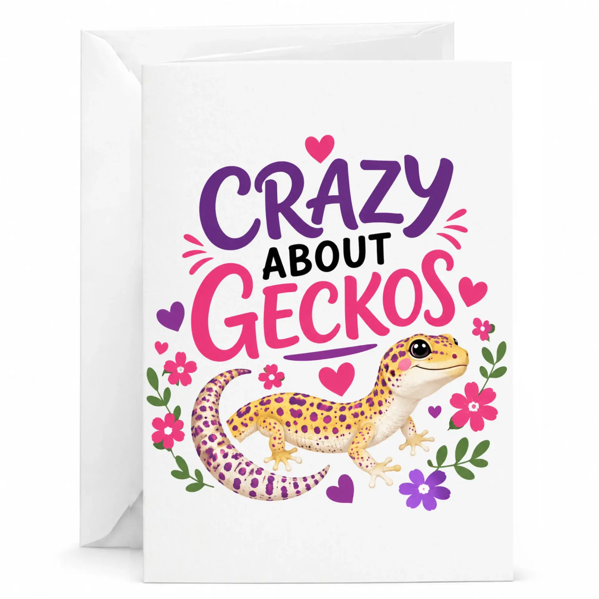 Funny Gecko Greeting Card Crazy About Geckos Reptile Lover Note for Birthday Anniversary Celebration 5x7 Inches