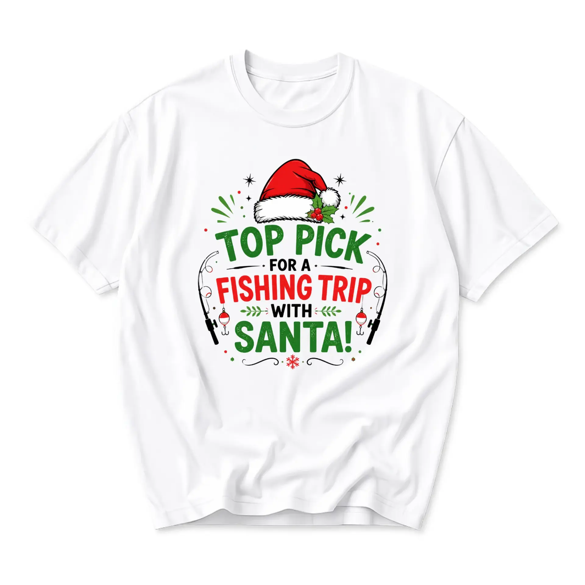 Funny Shirt Top Pick for a Fishing Trip with Santa Graphic Tee Holiday