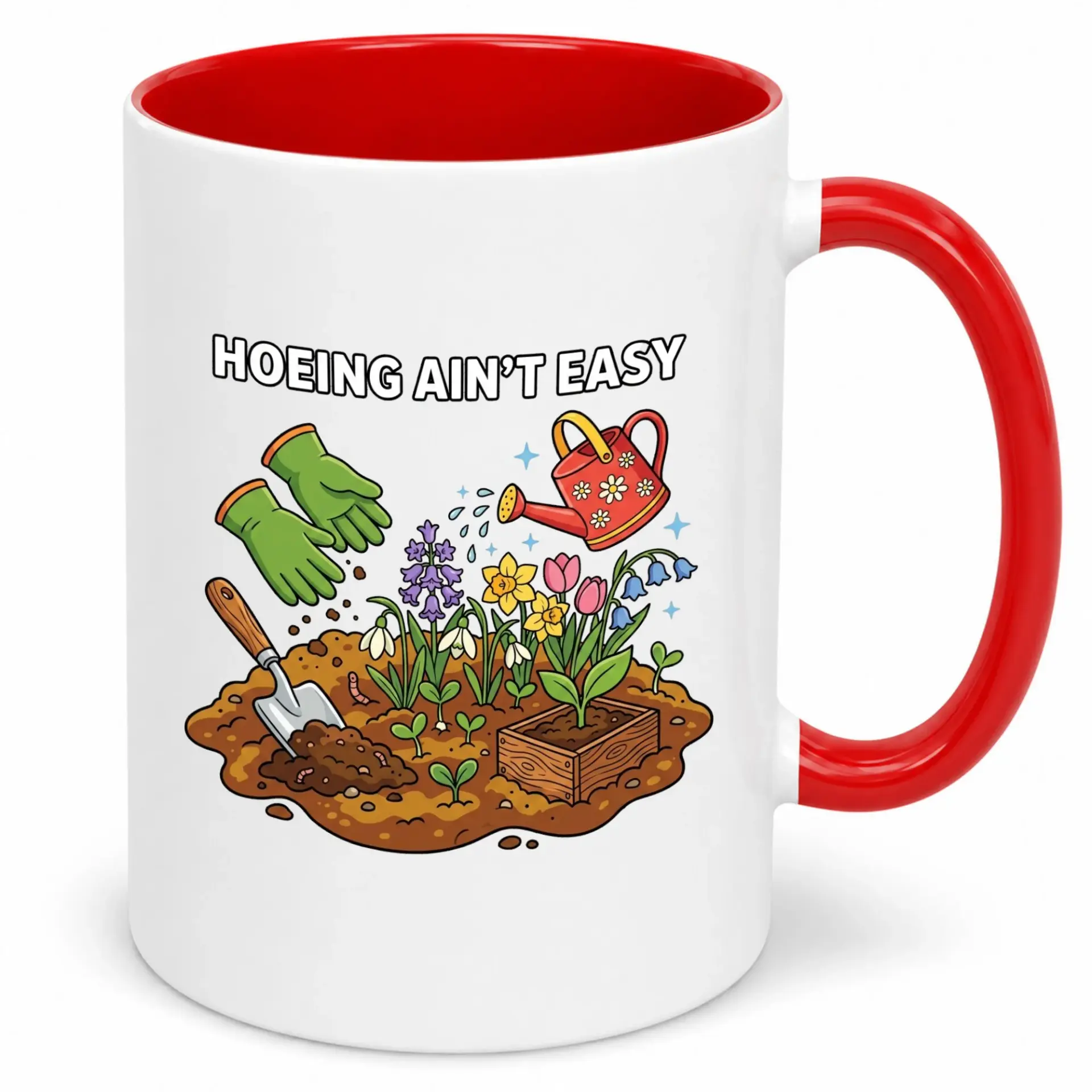 Funny Gardening Coffee Mug, Humorous "hoeing Ain't Easy" Ceramic Cup, Novelty Garden Lover's Beverage Mug for Home or Office Kitchen Gift Idea