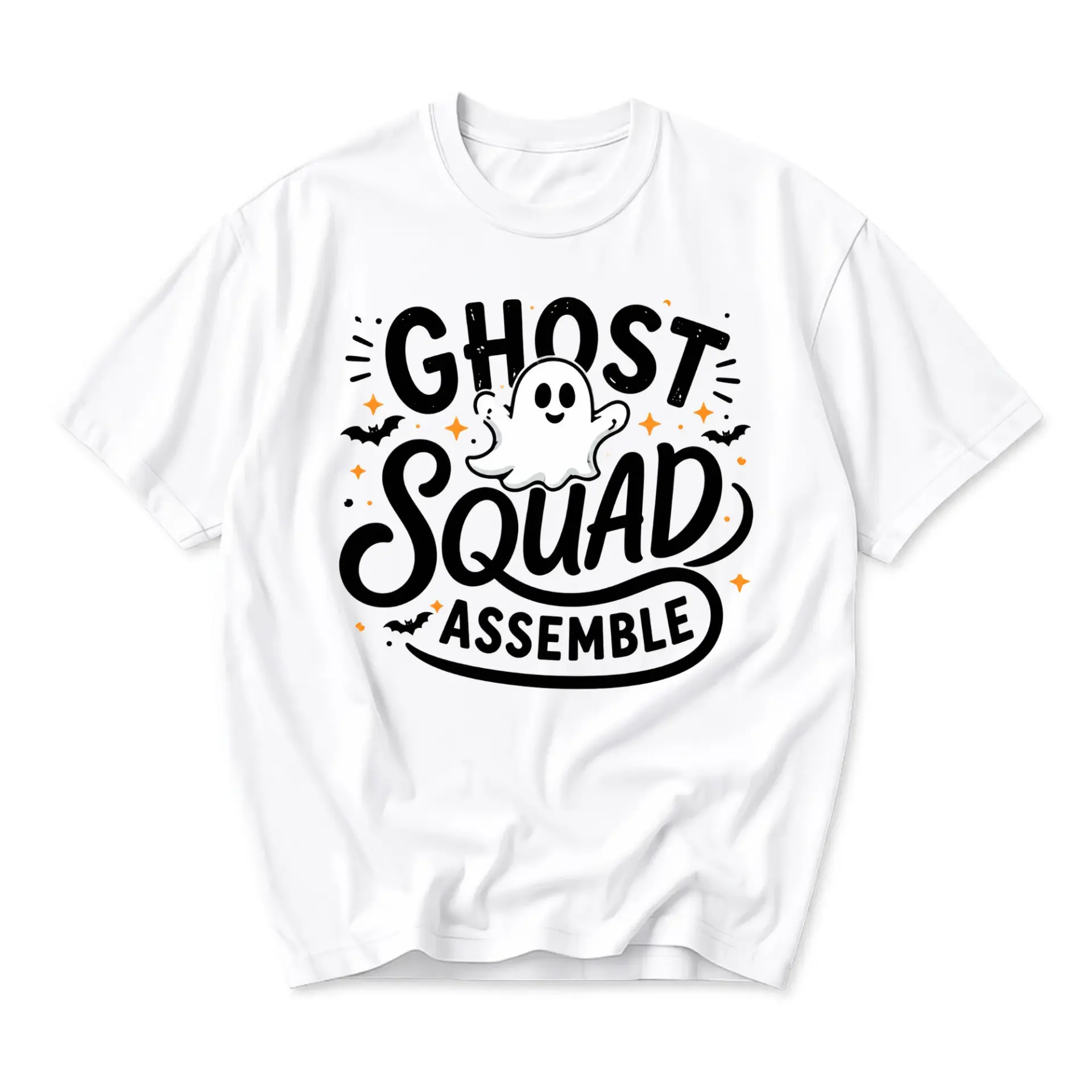 Graphic Tee Ghost Squad Assemble Funny Shirt Unisex Crew Neck Casual Everyday Wear Soft Cotton Blend White T-Shirt