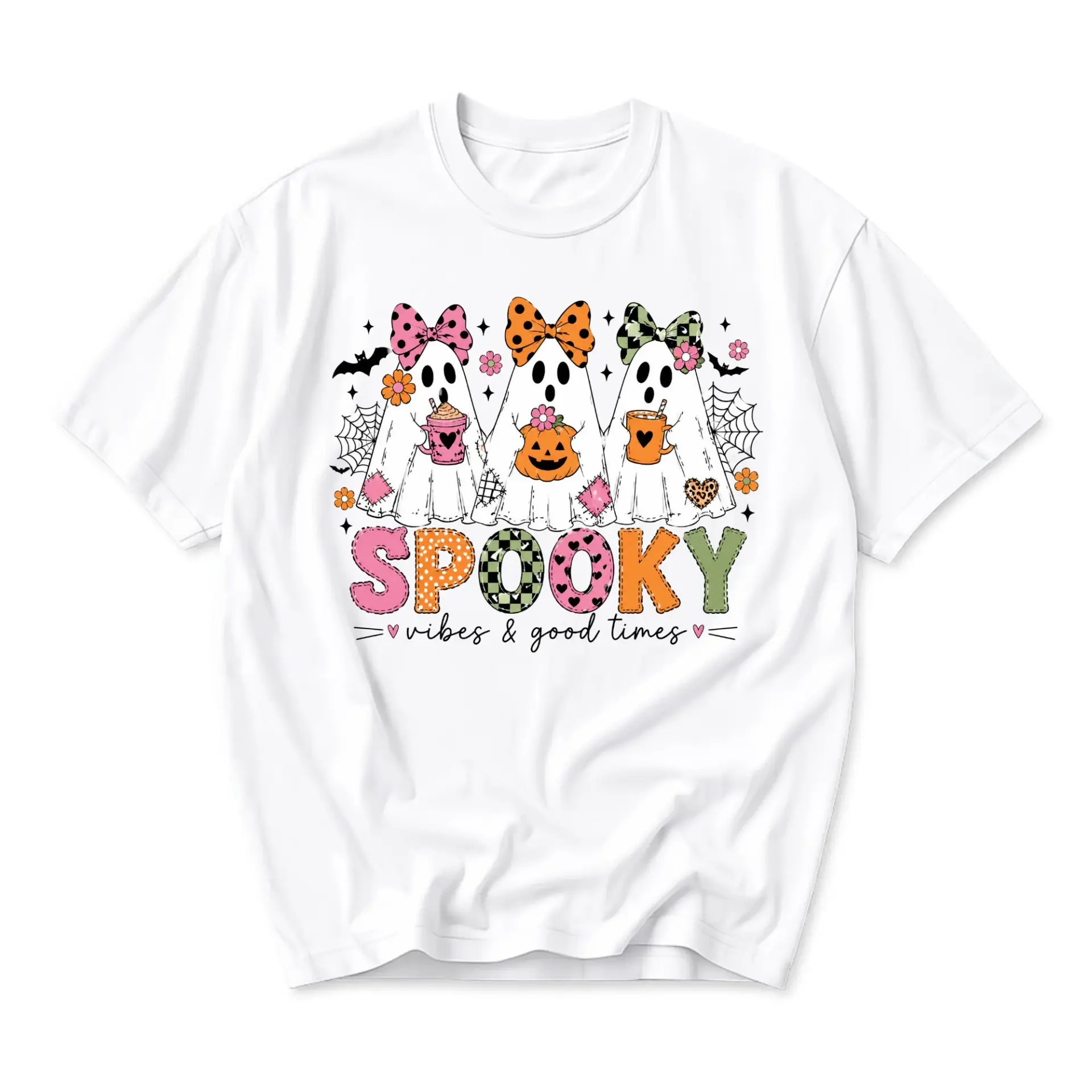 Graphic Tee Spooky Vibes and Good Times Halloween Shirt Casual Unisex Crewneck Autumn Fall Graphic Printed Cotton Top