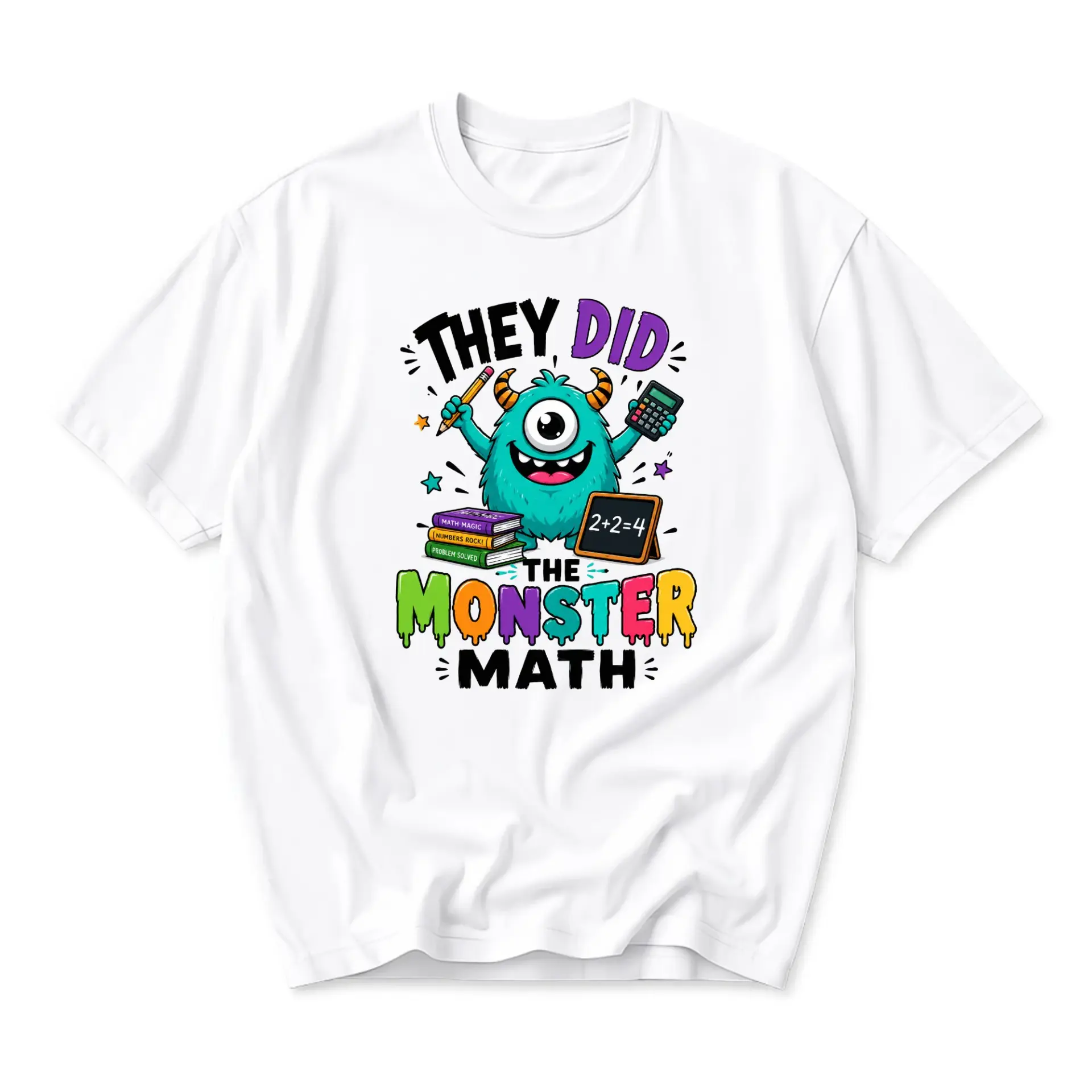 Funny Shirt They Did the Monster Math Graphic Tee Cartoon Monster Illustration for Everyday Casual Wear Apparel