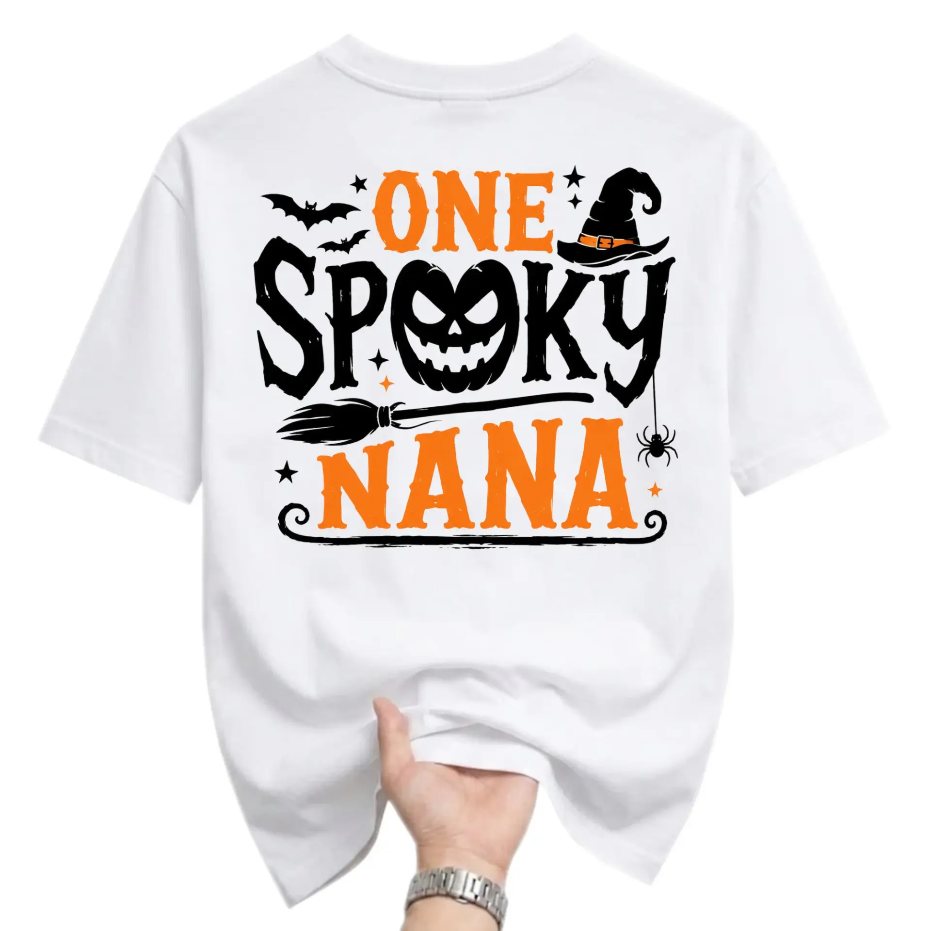 T-shirt One Spooky Nana Graphic Tee Halloween Themed Unisex Crew Neck Short Sleeve Cotton Blend Casual Holiday Top