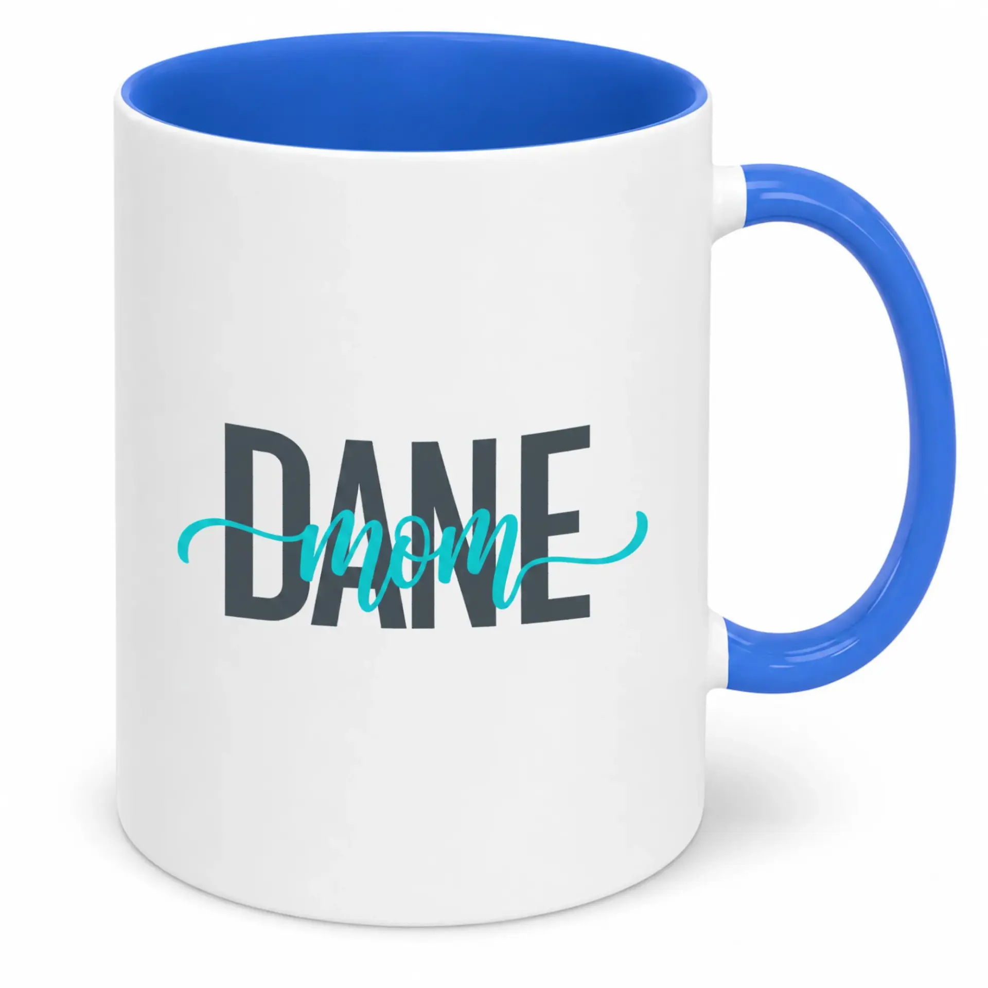 Coffee Mug for Great Dane Mom Funny Dog Lover Ceramic Beverage Cup with Blue Handle and Interior 11oz or 15oz Capacity