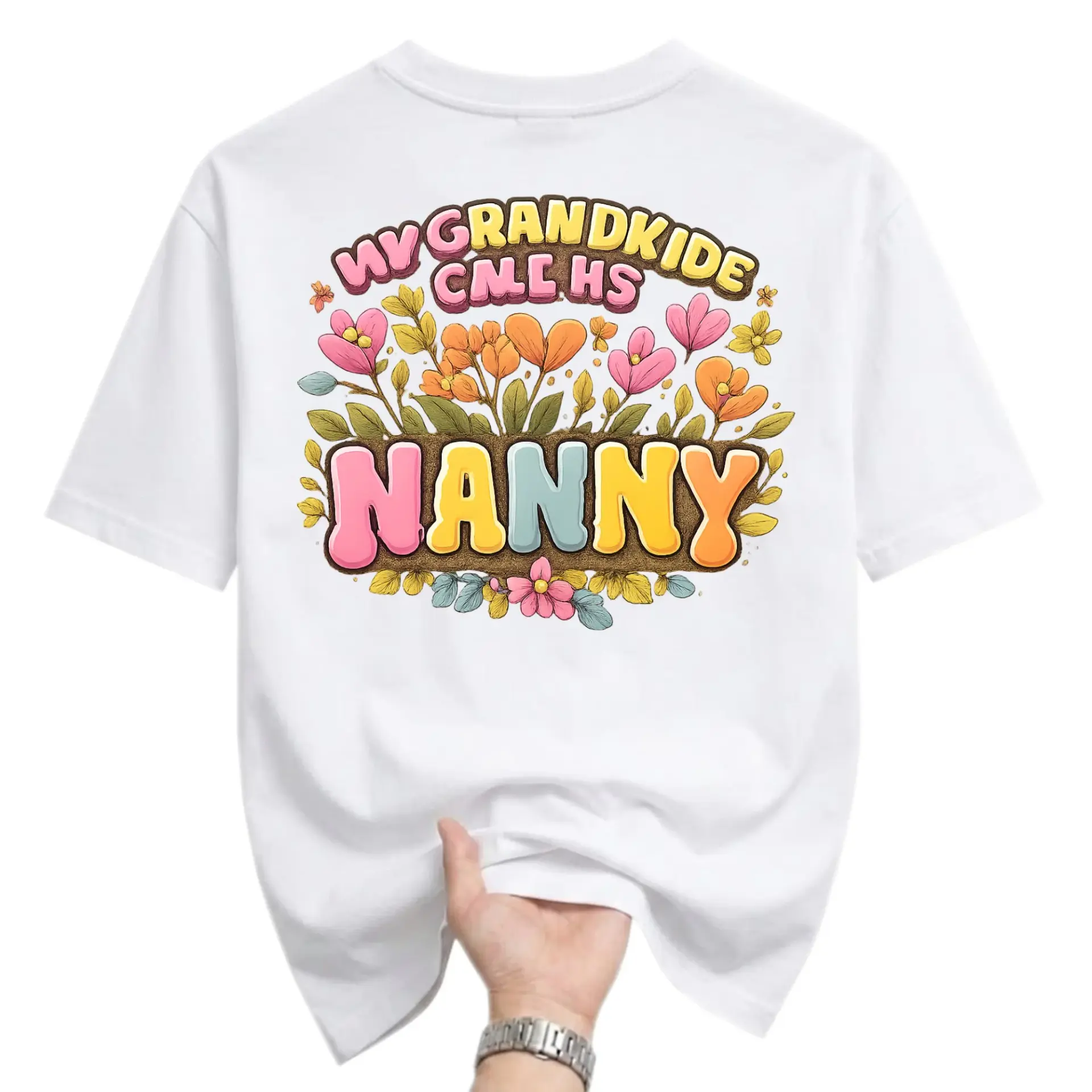 Graphic Tee My Grandkide Nanny Floral Typography Unisex Crew Neck Casual