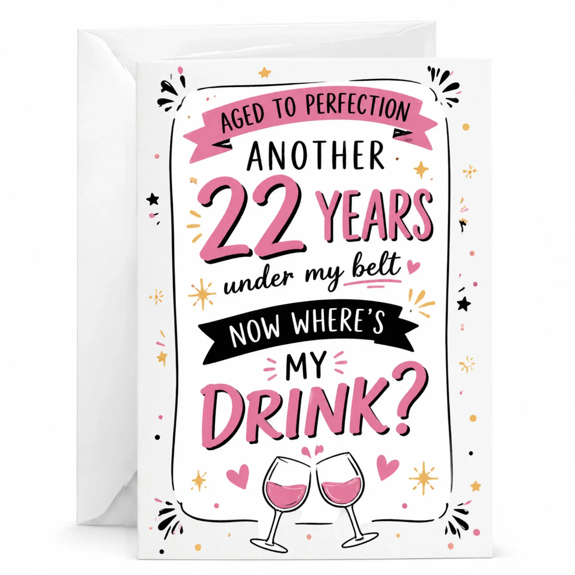 Funny Birthday Card Aged to Perfection 22 Years Anniversary Greeting Card for Drink Lovers 5x7 Folded Stationery