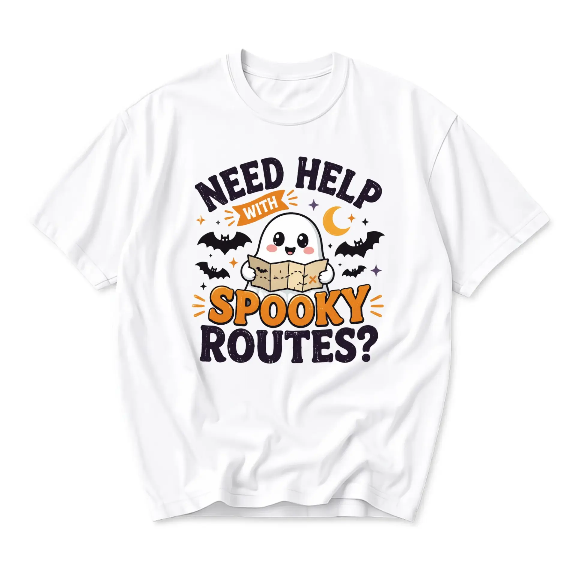 Funny Shirt Need Help with Spooky Routes Ghost Graphic Tee Unisex Crew Neck Casual Cotton Blend Apparel White