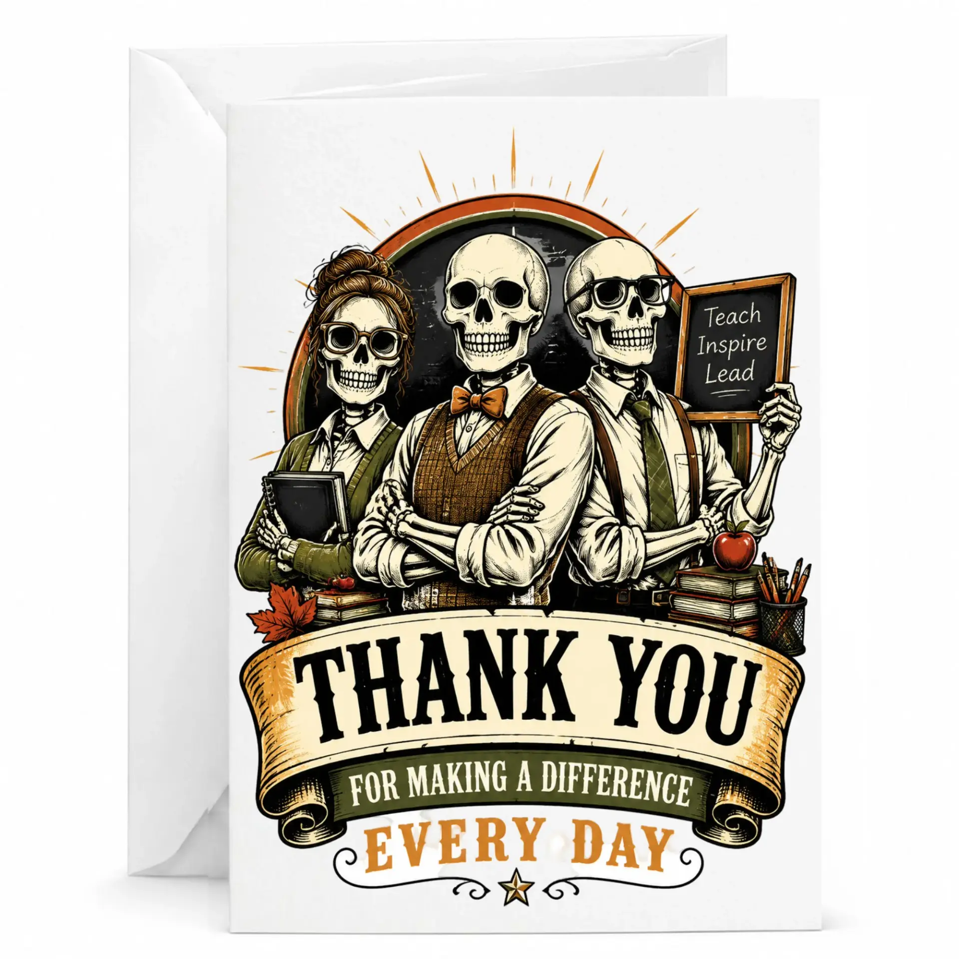 Card for Making a Difference with Funny Skeleton Teacher Design Premium Greeting Envelope