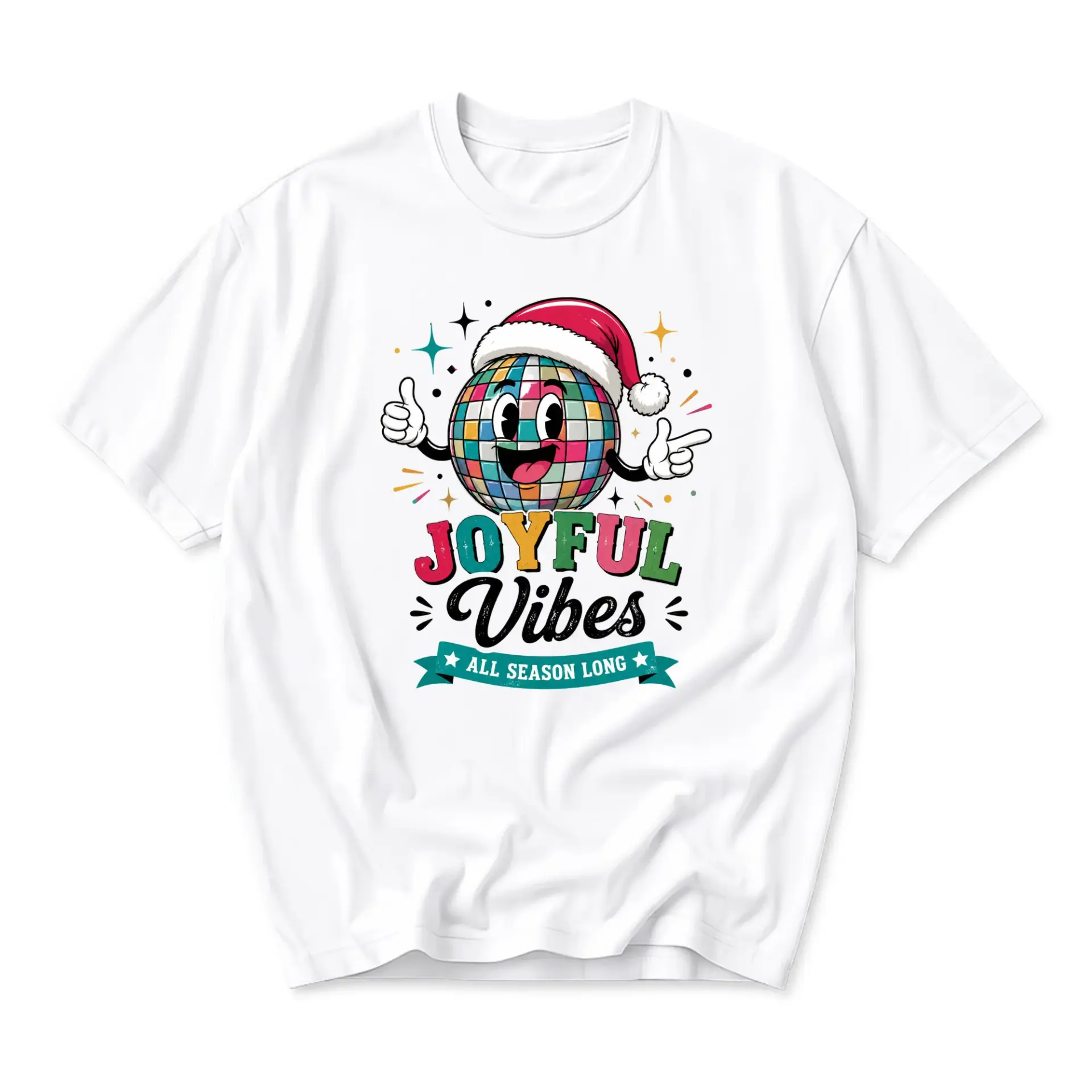 Graphic Tee Joyful Vibes Disco Ball Holiday Unisex Crew Neck Shirt for Casual Wear and Festive Everyday Outfits