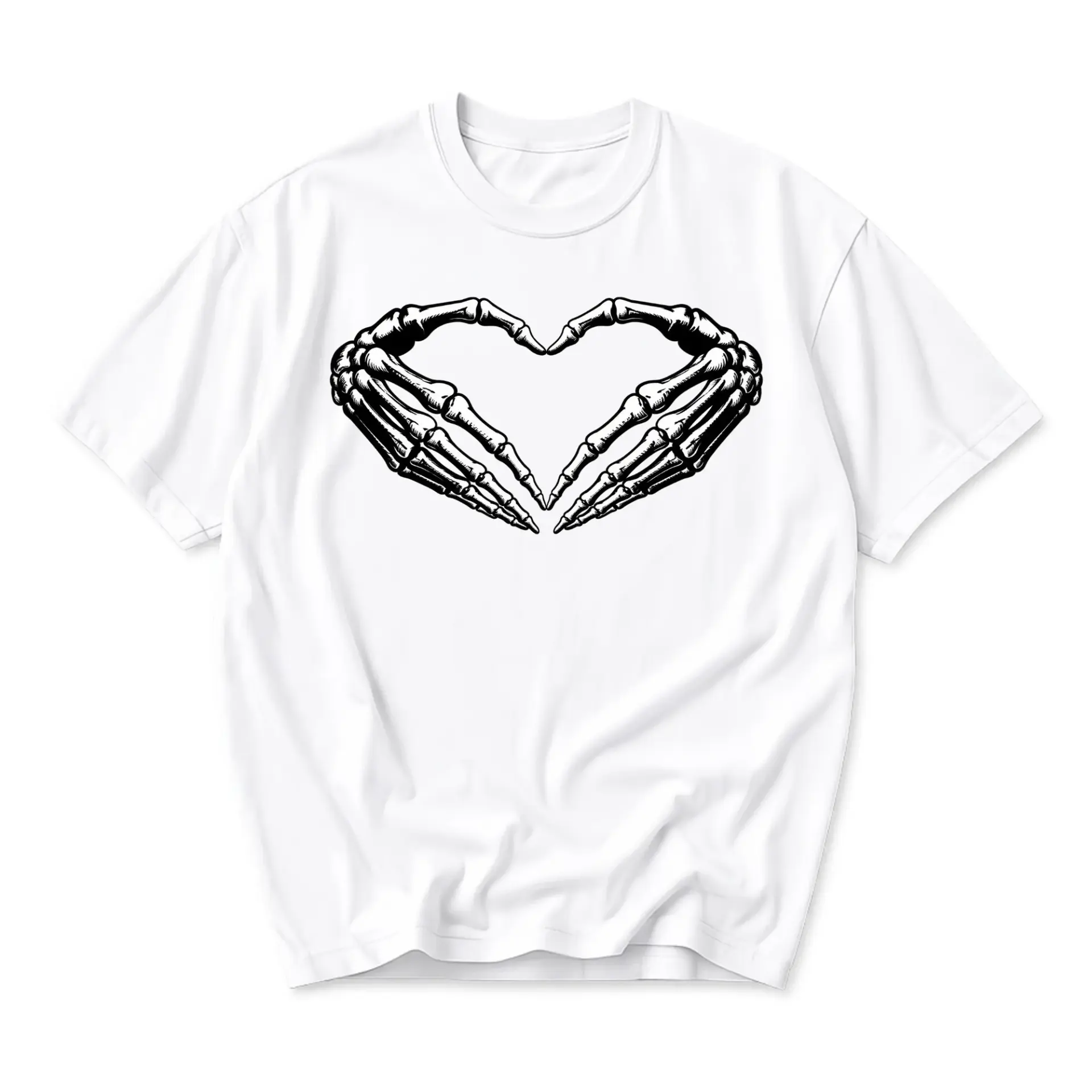 Graphic Tee Unisex Skeleton Heart Hand Gesture White T-Shirt Casual Everyday Apparel for Aesthetic Style Lovers