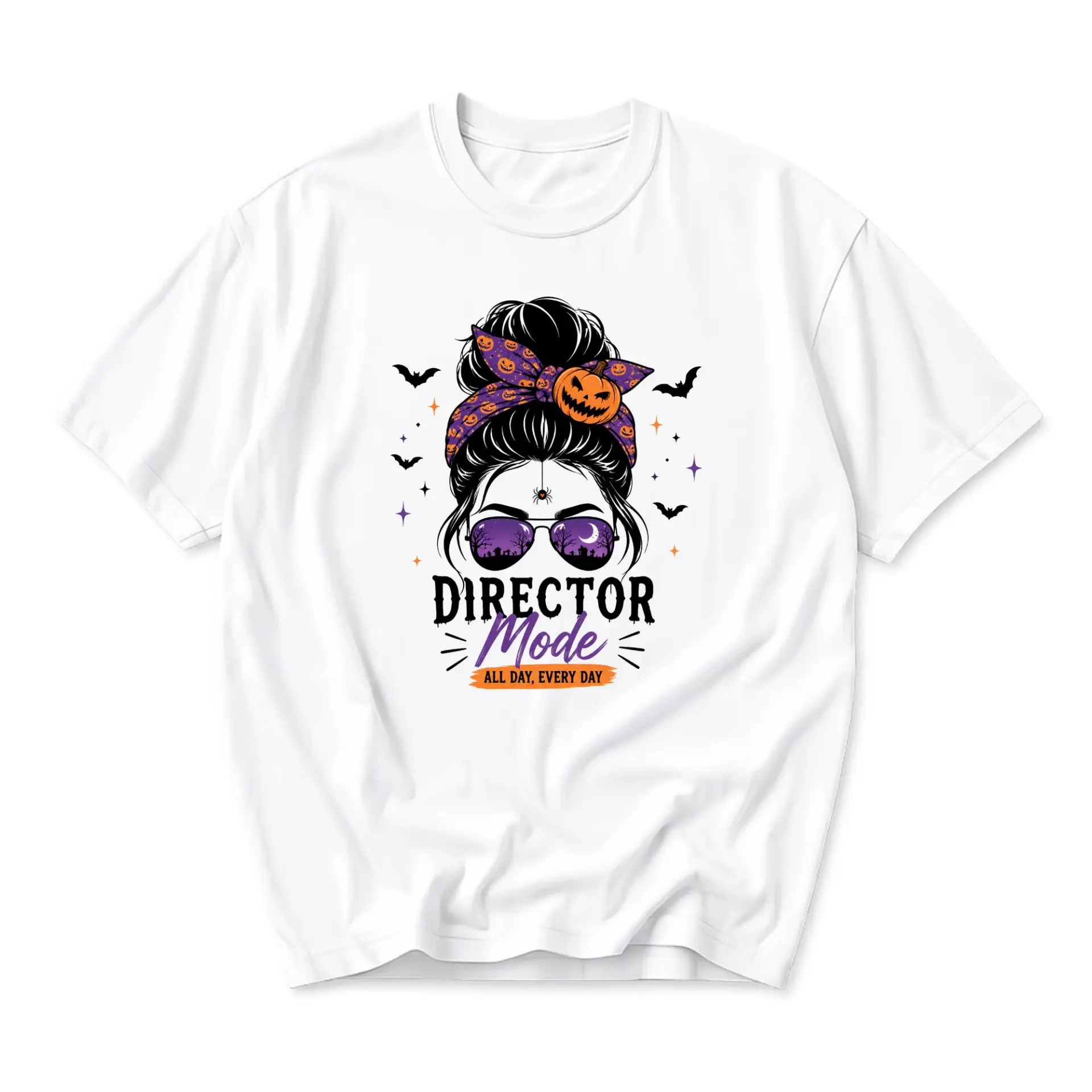 Funny Shirt Director Mode All Day Every Day Graphic Tee Featuring Spooky Halloween Style Illustration Unisex Apparel