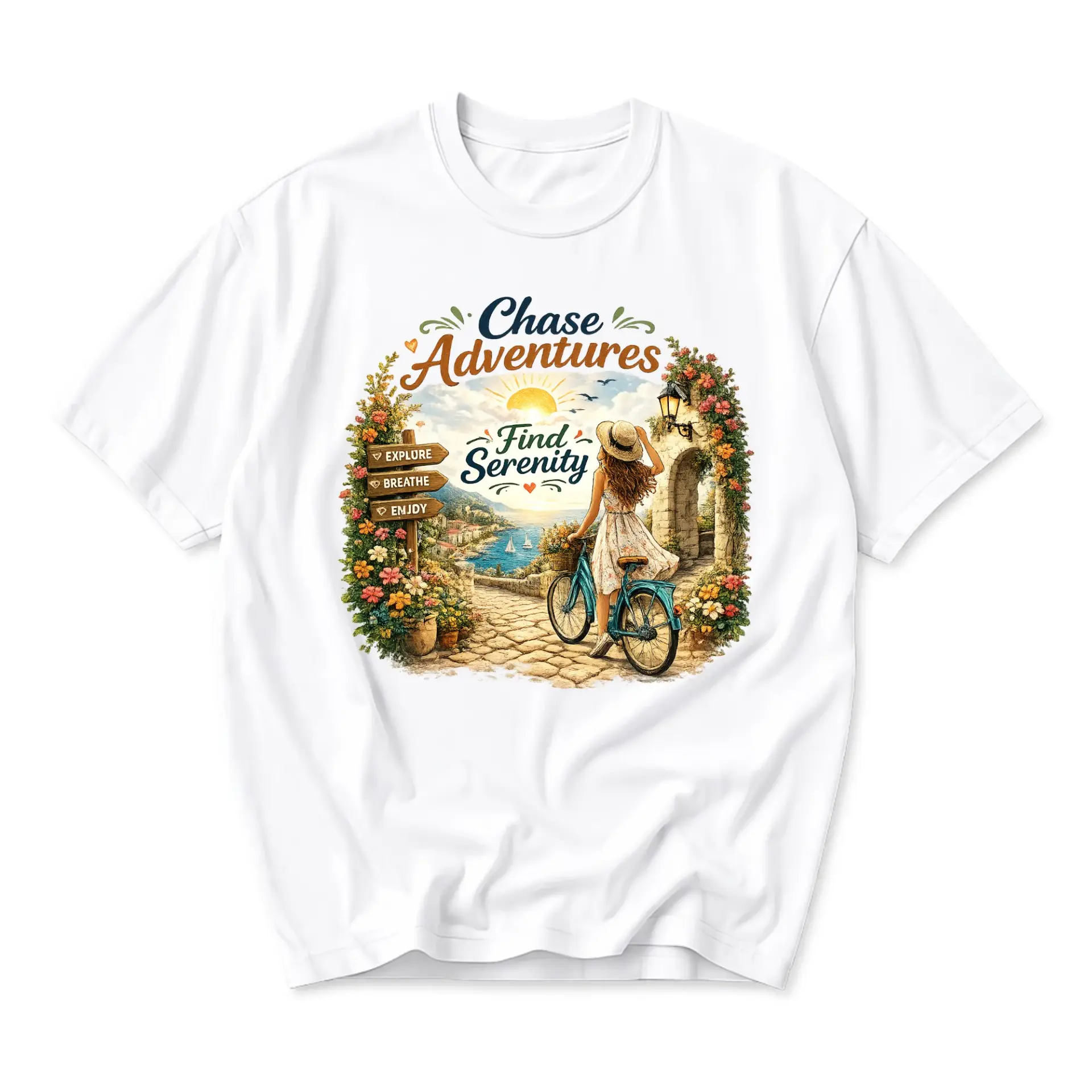 Graphic Tee Chase Adventures Find Serenity Art Print Unisex Cotton Crew Neck Casual Short Sleeve Summer Shirt