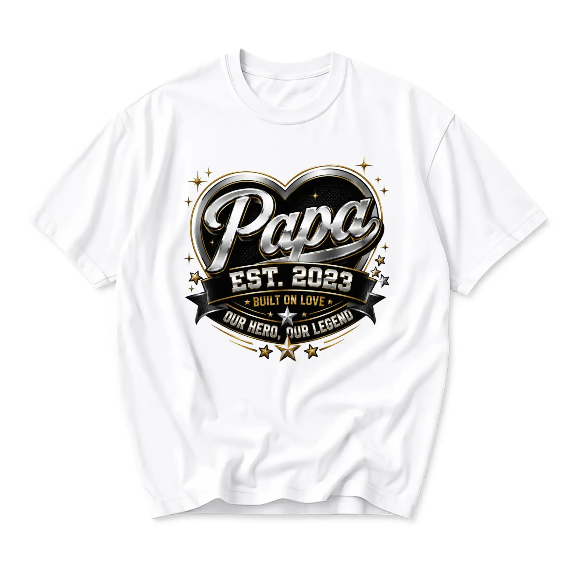 T-shirt Papa Est 2023 Built on Love Our Hero Our Legend Graphic Tee Premium Cotton Casual Short Sleeve Apparel